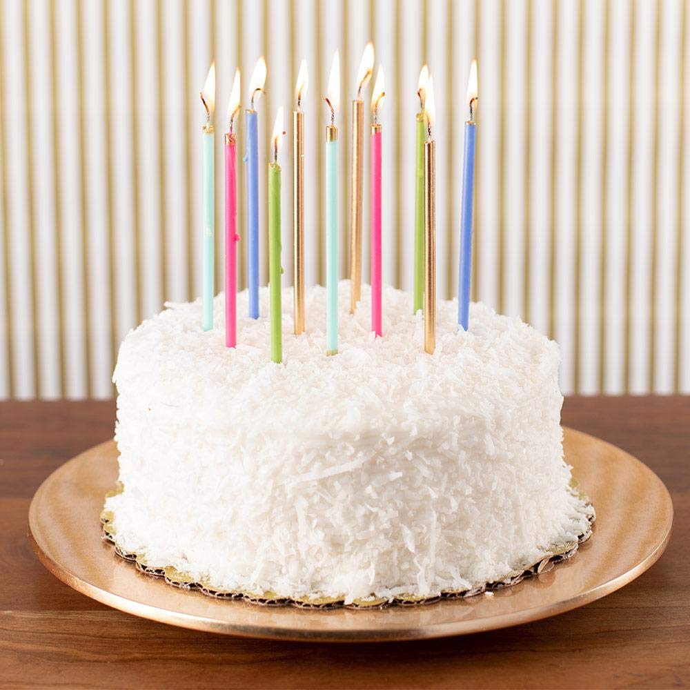 Caspari Slim White & Silver Birthday Candles - Pack of 32 Elegant Taper Candles for Birthday Cakes, Party Decorations & Special Celebrations