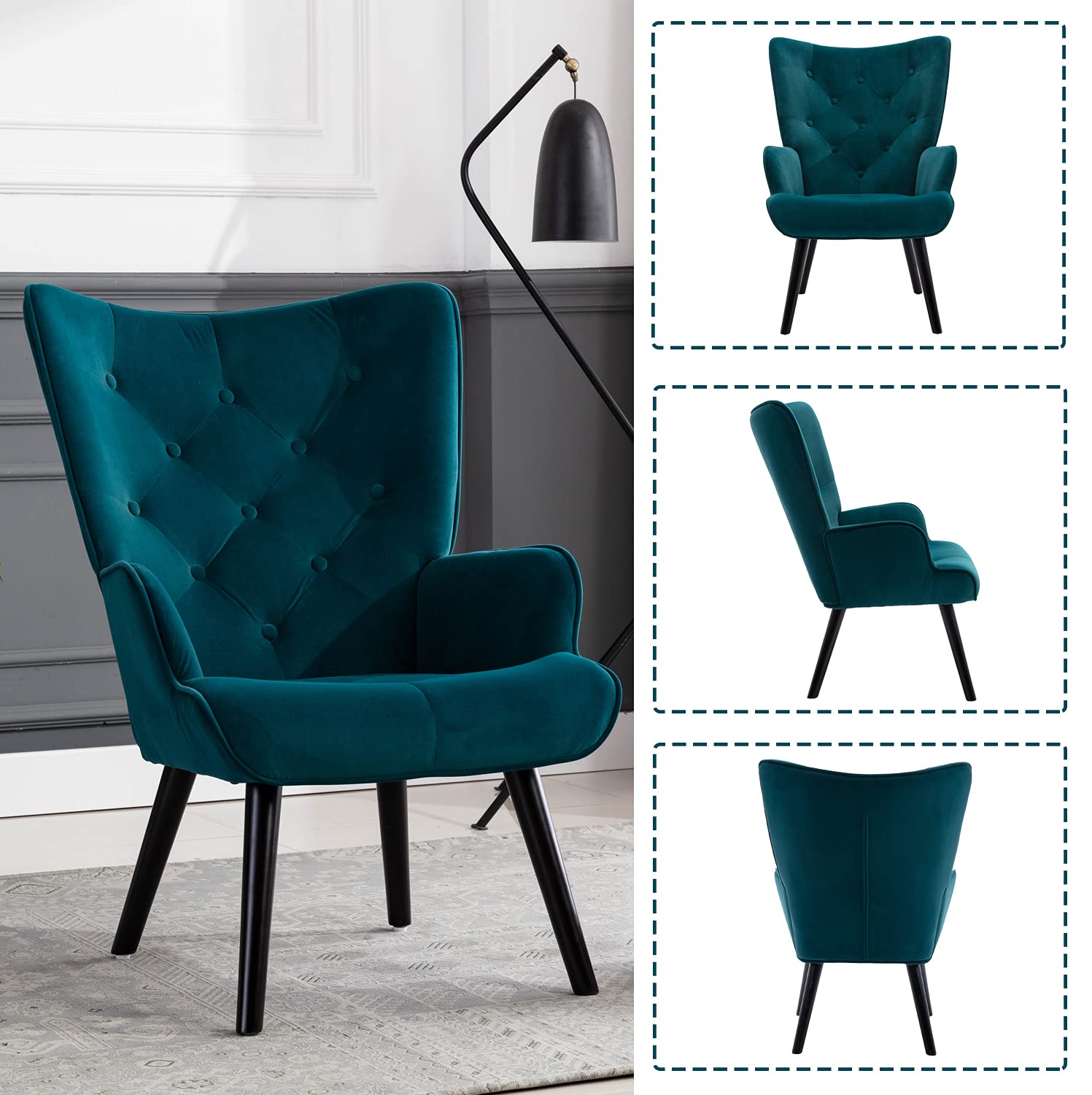 Baysitone Modern Velvet Accent Chair - High Back Comfortable Lounge Chair for Living Room, Bedroom & Office - Upholstered Compact Leisure Side Chair in Teal Blue - Perfect for Reading Nook, Small Spaces & Home Decor
