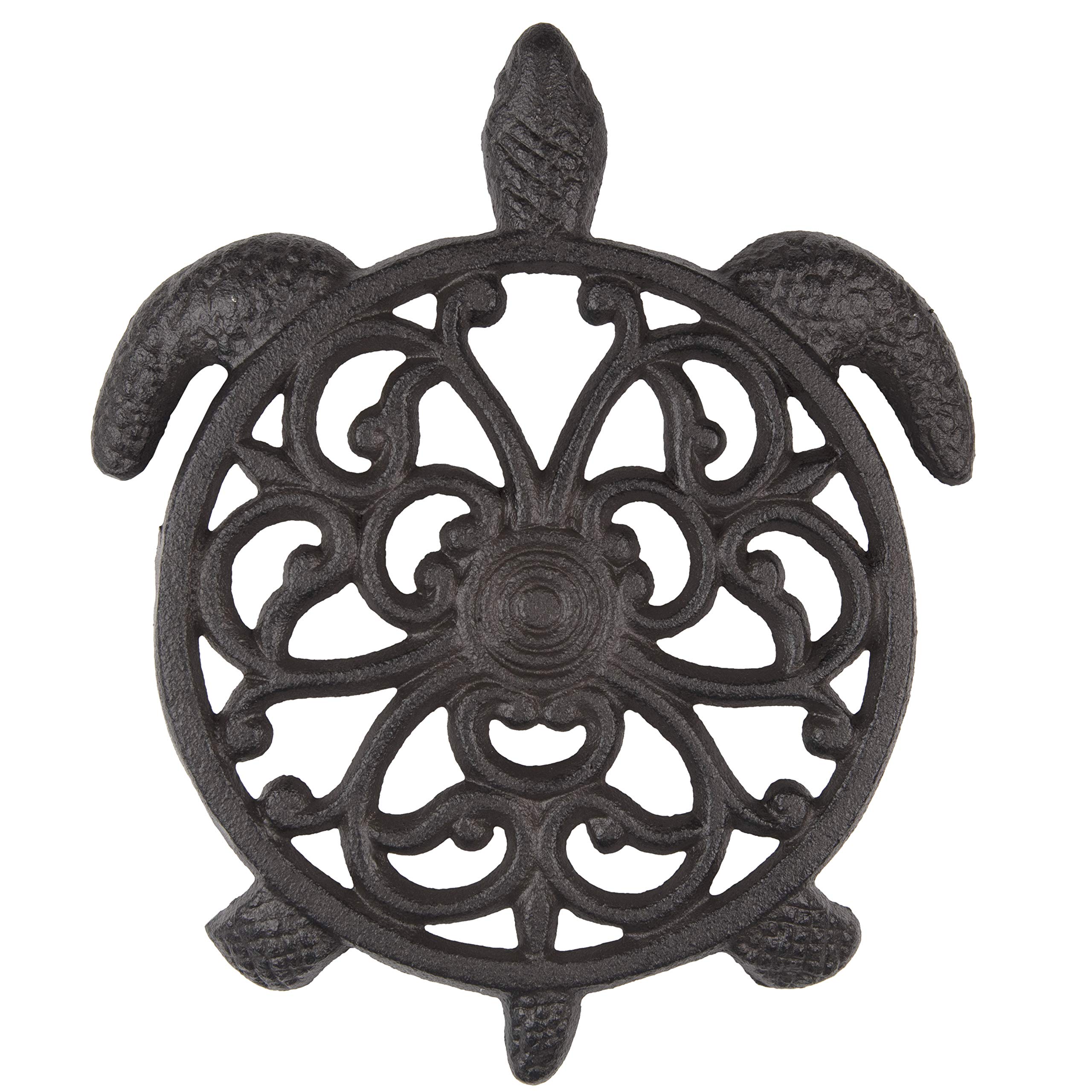 Cast Iron Trivet for Hot Pots & Pans - Sea Turtle Design with Rubber Feet - Kitchen & Dining Decor