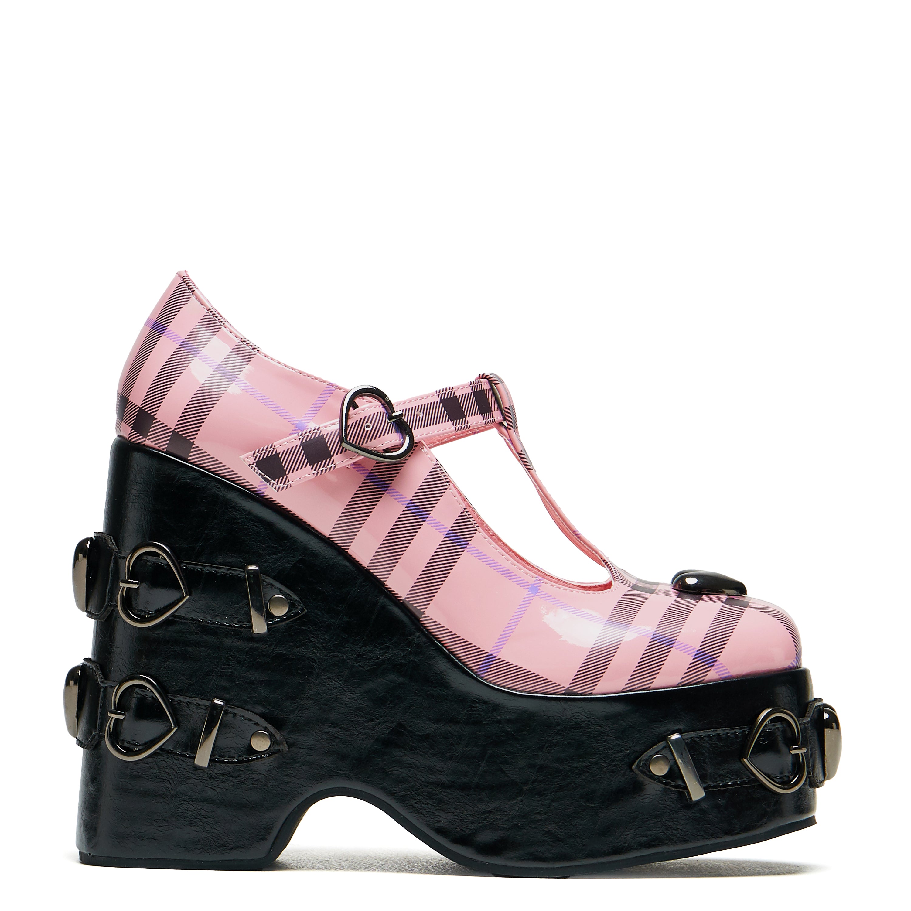 Sweet Apathy Plaid Wedge Mary Janes for Women - Pink Chunky Heel Shoes | Casual & Office Wear | Comfortable Slip-On Style for Everyday Fashion