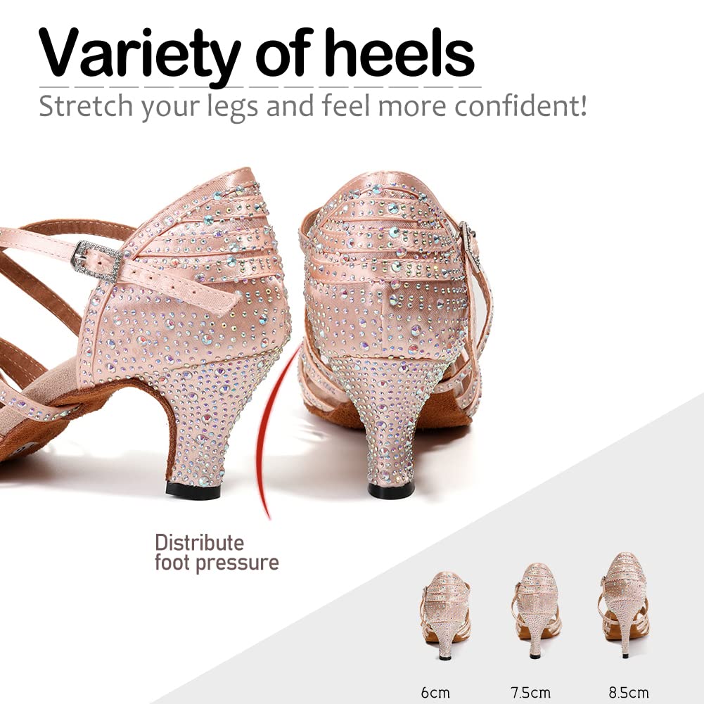 SWDZM Women's Rhinestone Latin Dance Shoes - Salsa Ballroom Practice & Performance Shoes for Women (Model L377-6) | Perfect for Dance Competitions, Social Events & Professional Performances