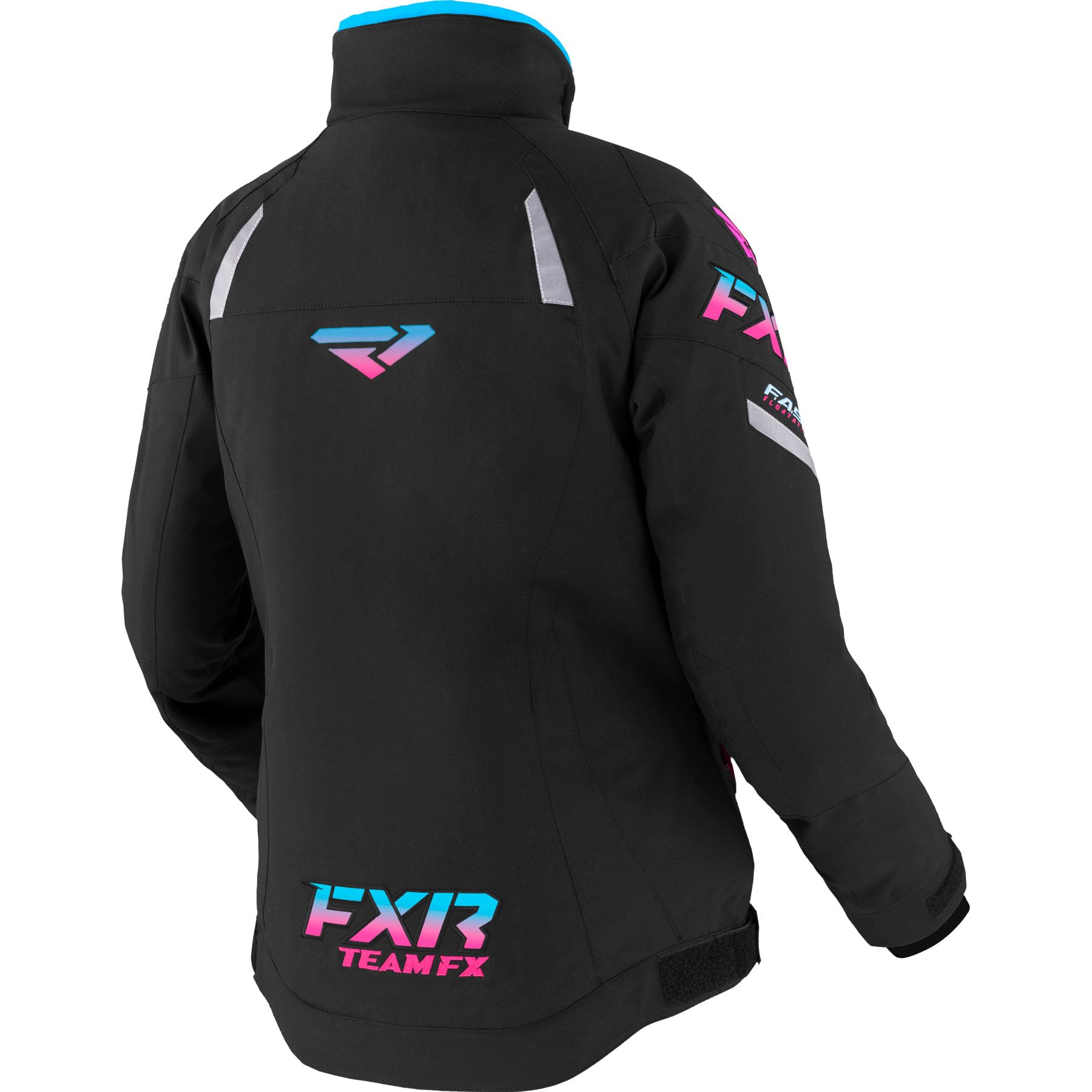 FXR Women's Team FX Jacket 2025 - Black/Sky-Electric Pink Fade Waterproof Snowmobile Jacket for Winter Sports & Outdoor Adventures