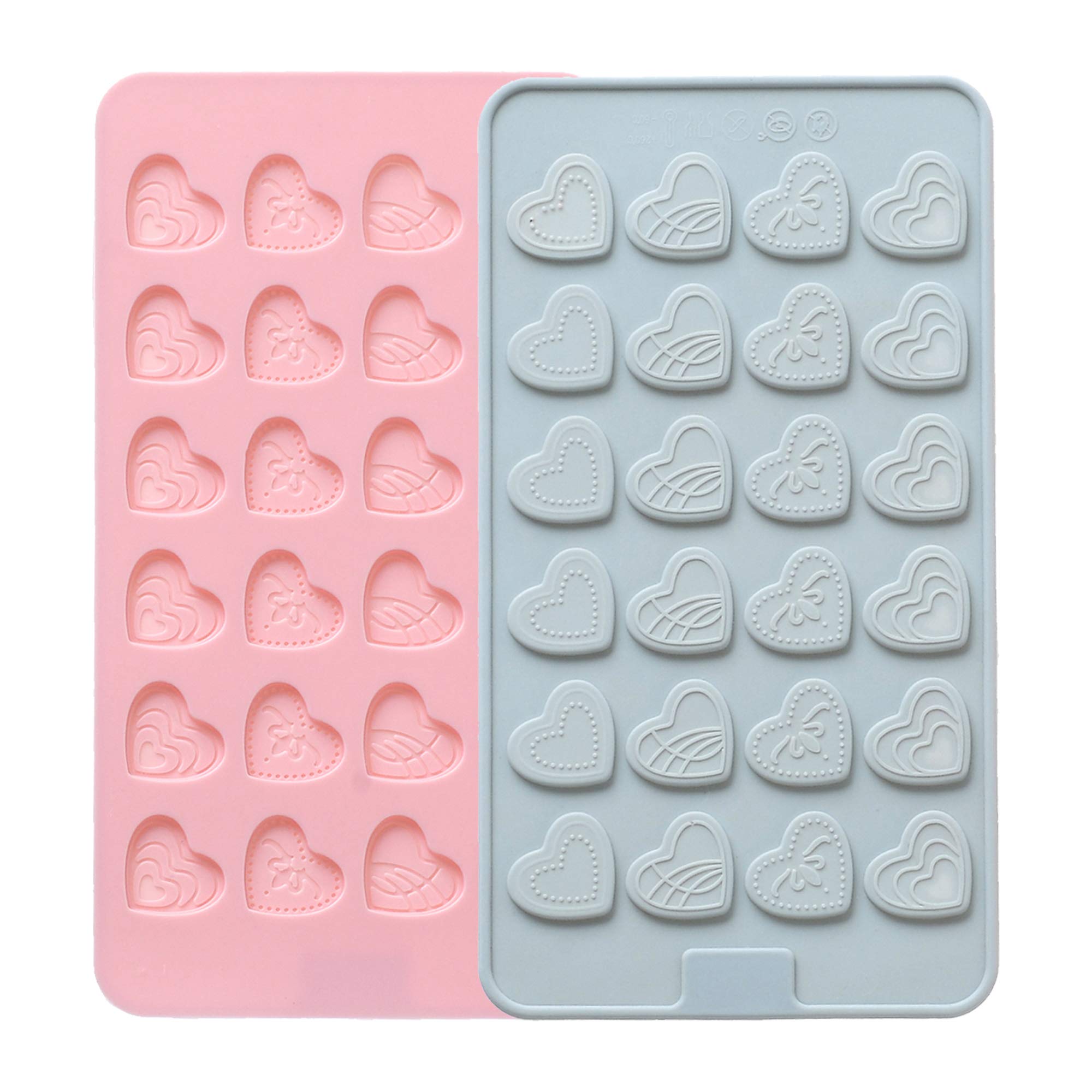 Verdental 2-Piece Small Silicone Heart Candy Molds Set - Non-Stick Chocolate, Gummy, Cake Decorating & Ice Molds (Blue & Pink) - Perfect for Valentine's Day, Birthday Parties & DIY Desserts
