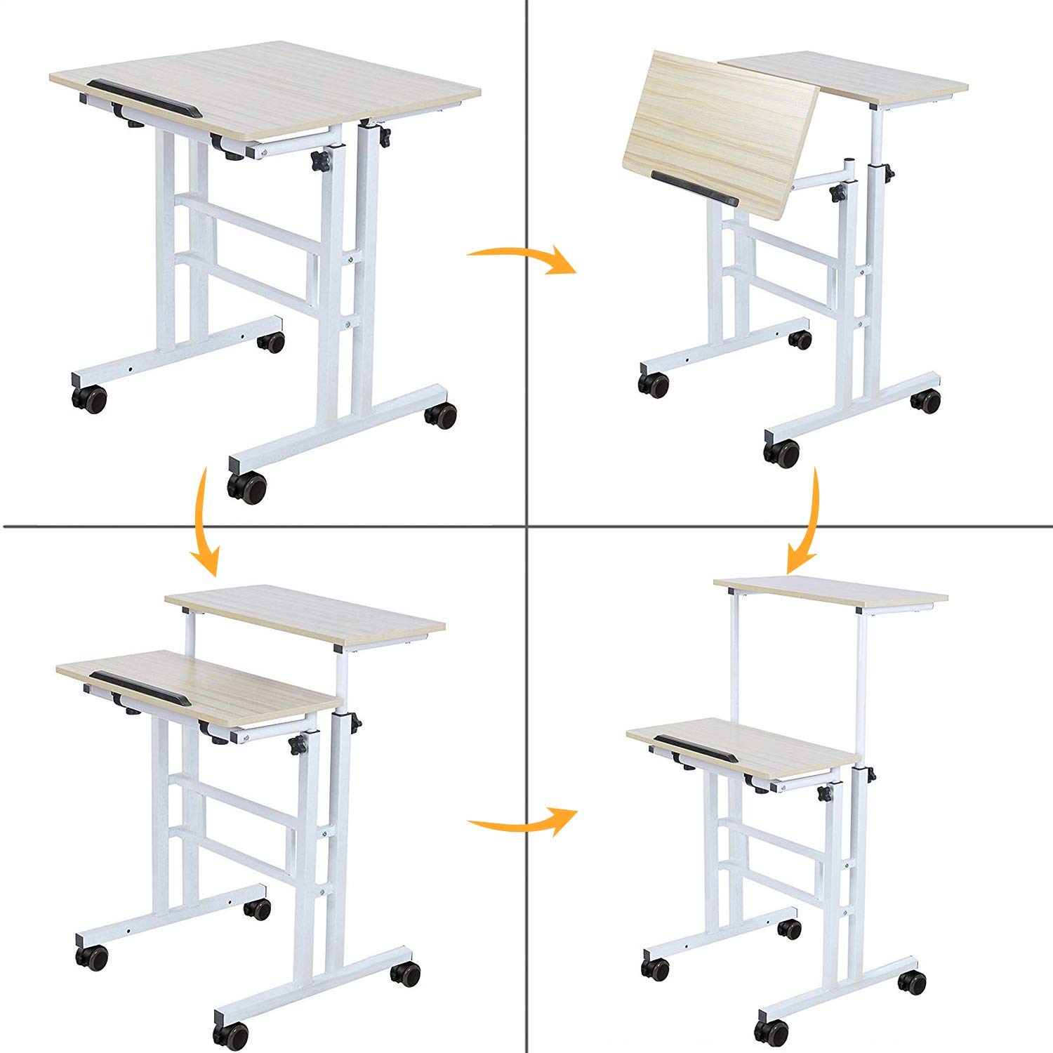 Adjustable Mobile Standing Desk with Wheels - Maple 101-MP for Home & Office Workspace