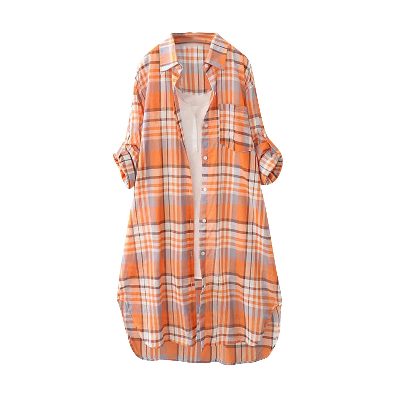 Women's Plaid Long Shirt - 2025 Spring Summer Plus Size Oversized Beach Cover Up | Cute Long Sleeve Lightweight Jacket for Casual Wear, Vacation & Outdoor Activities