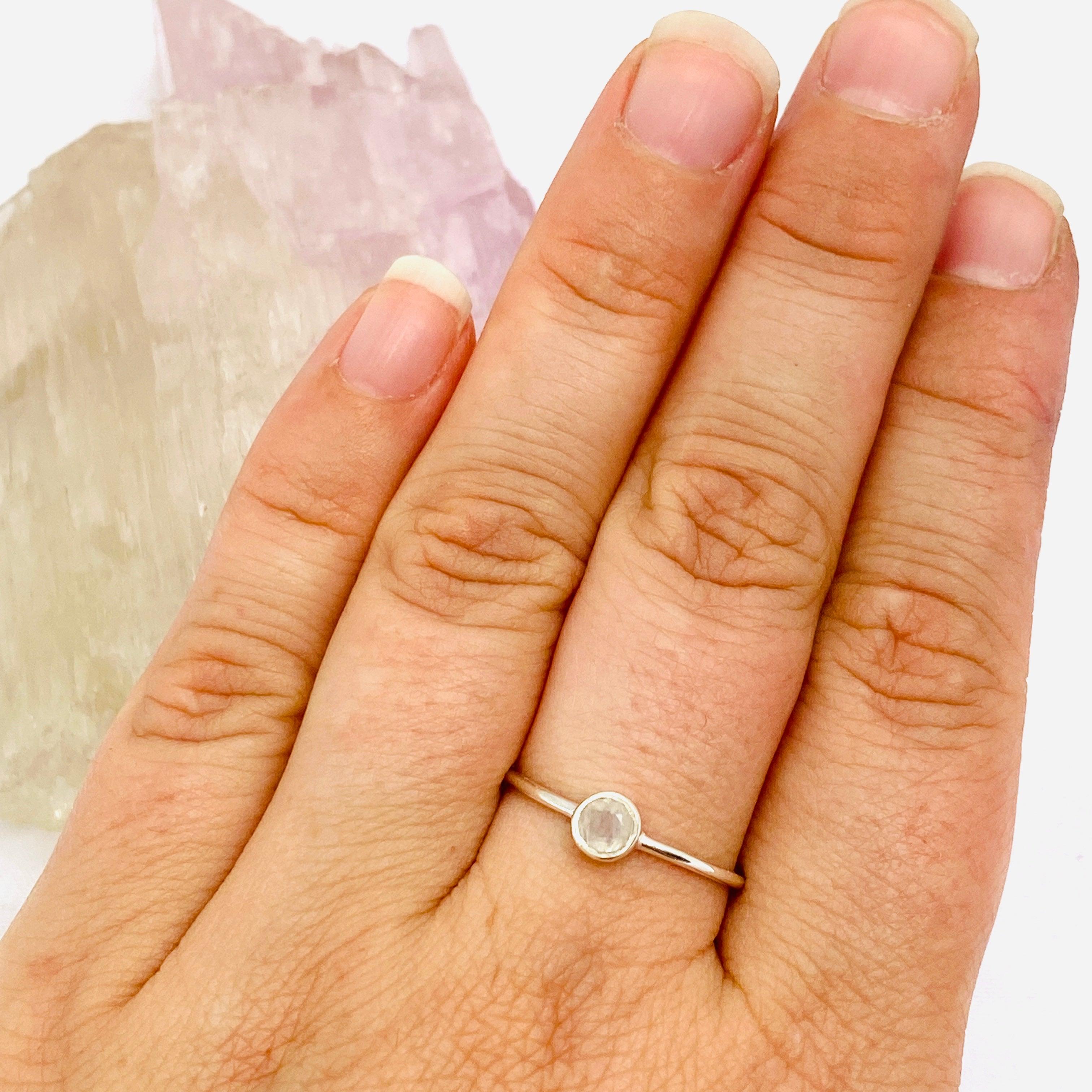 Moonstone Round Faceted Fine Band Ring R3754 MS - Elegant Sterling Silver Jewelry for Women, Perfect for Weddings, Anniversaries & Special Occasions