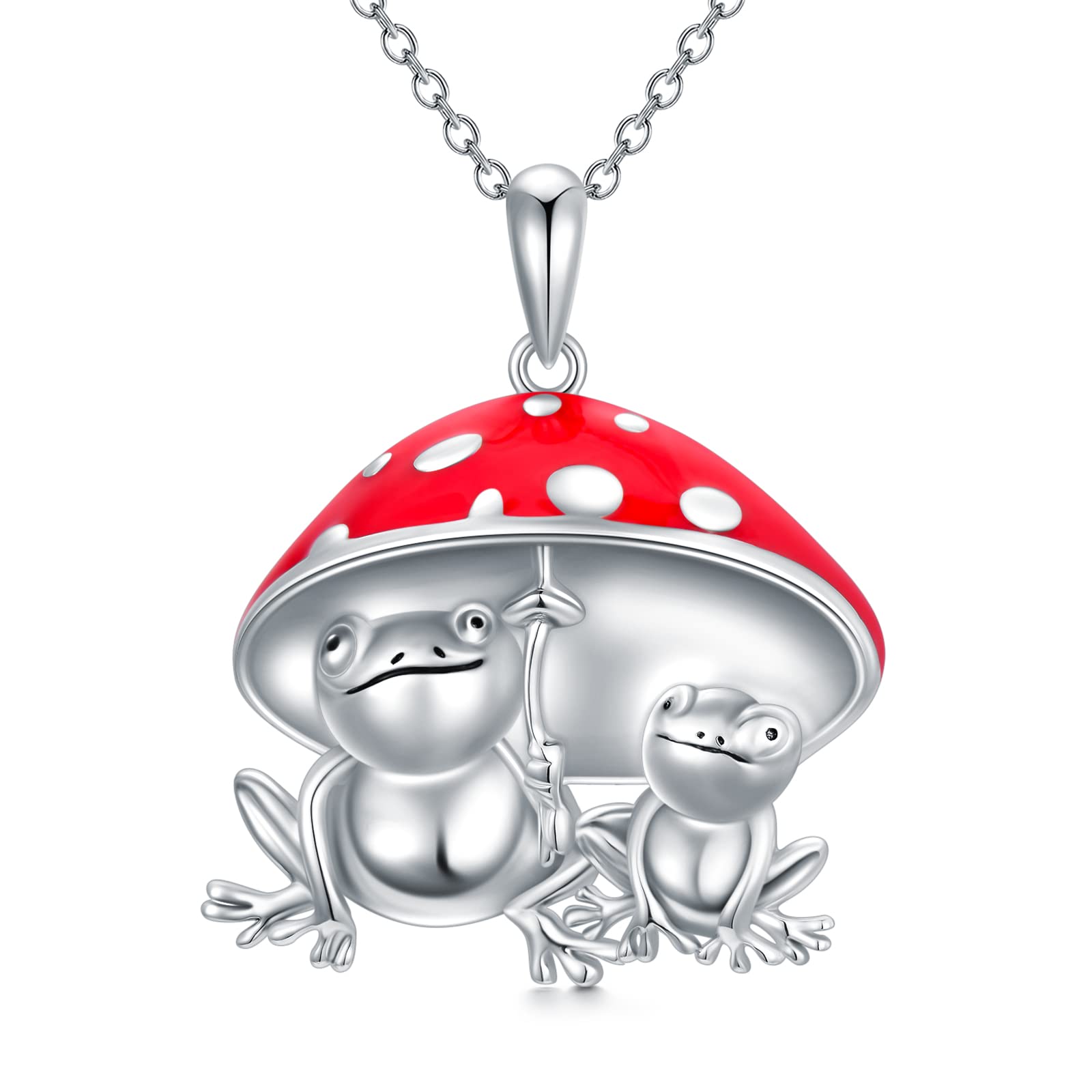 PEIMKO 925 Sterling Silver Frog Pendant Necklace for Women - Crystal Mushroom Jewelry, Unique Birthday Gift for Girls | Nature-Inspired Jewelry for Everyday Wear & Special Occasions
