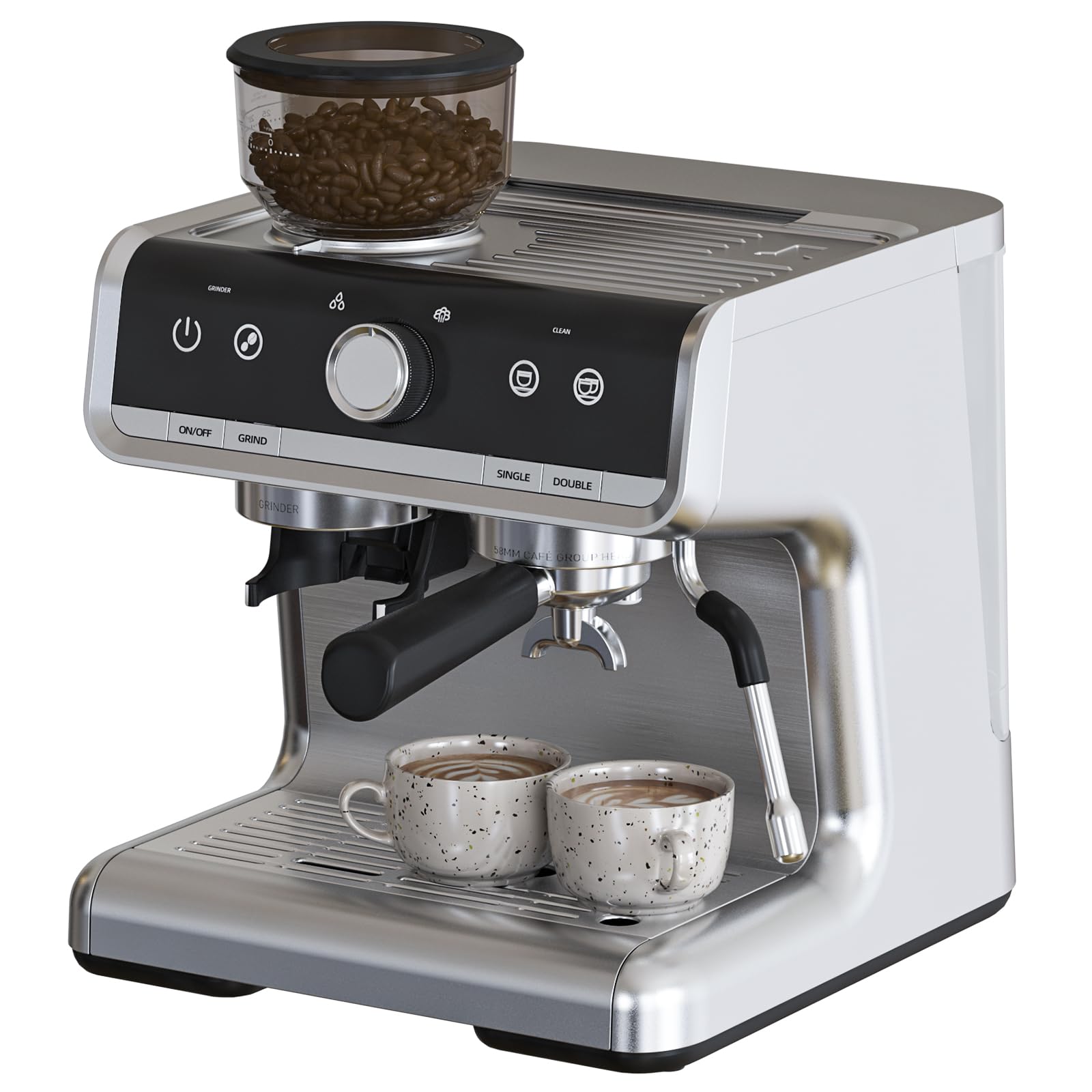 Premium 20 Bar Espresso Machine with Milk Frother & Built-in Coffee Grinder - Professional Home Coffee Maker for Espresso, Cappuccino, Latte - Single & Double Cup Options - 2.8L Removable Water Tank - Perfect for Home Baristas & Coffee Lovers (Ideal for Breakfast, Office Use & Entertaining Guests)