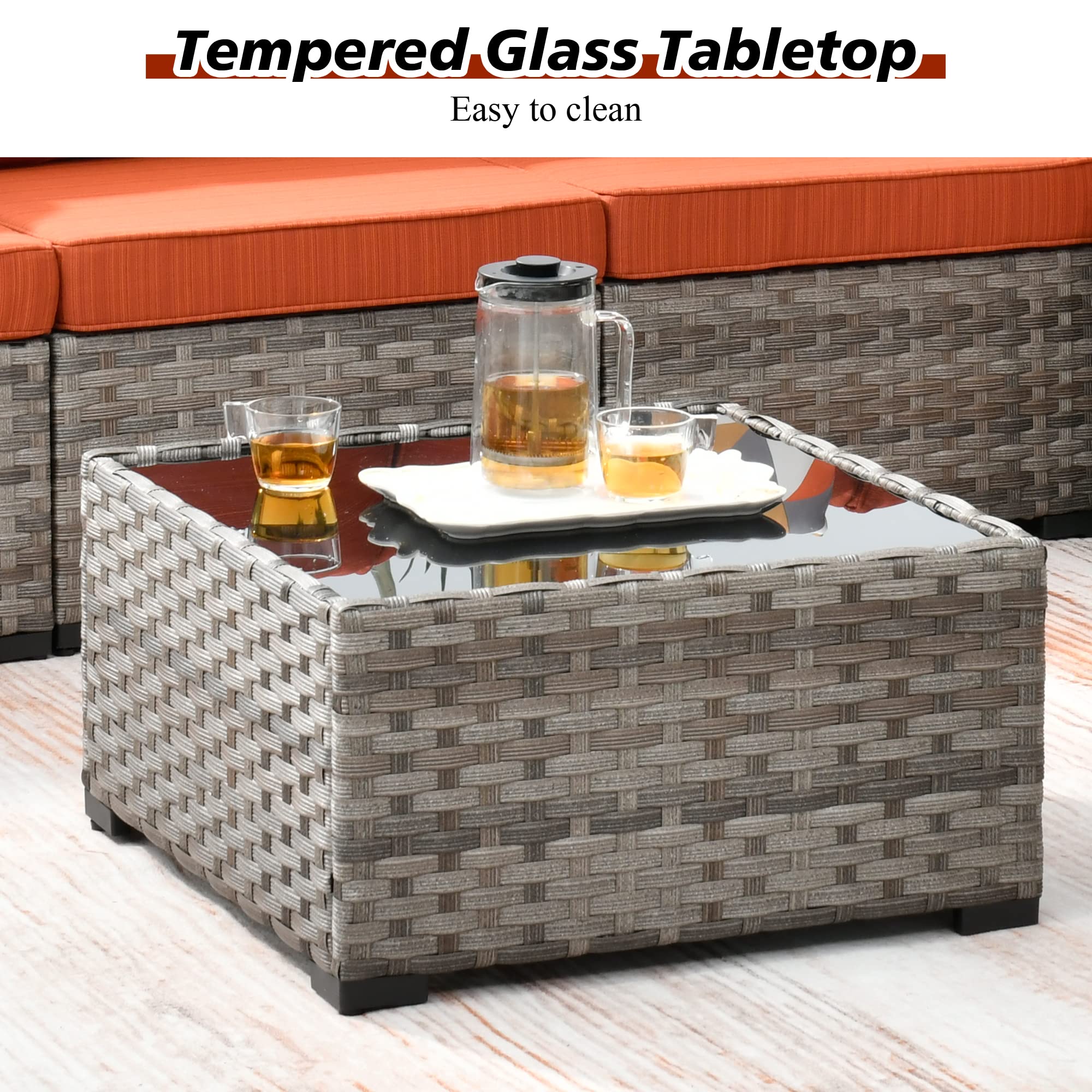 **9-Piece Modern Outdoor Patio Sectional Sofa Set with Swivel Rocking Chairs & Widened Armrests - Modular Wicker Conversation Seating for Garden, Backyard, or Poolside (Orange Red) - Perfect for Relaxing & Entertaining**