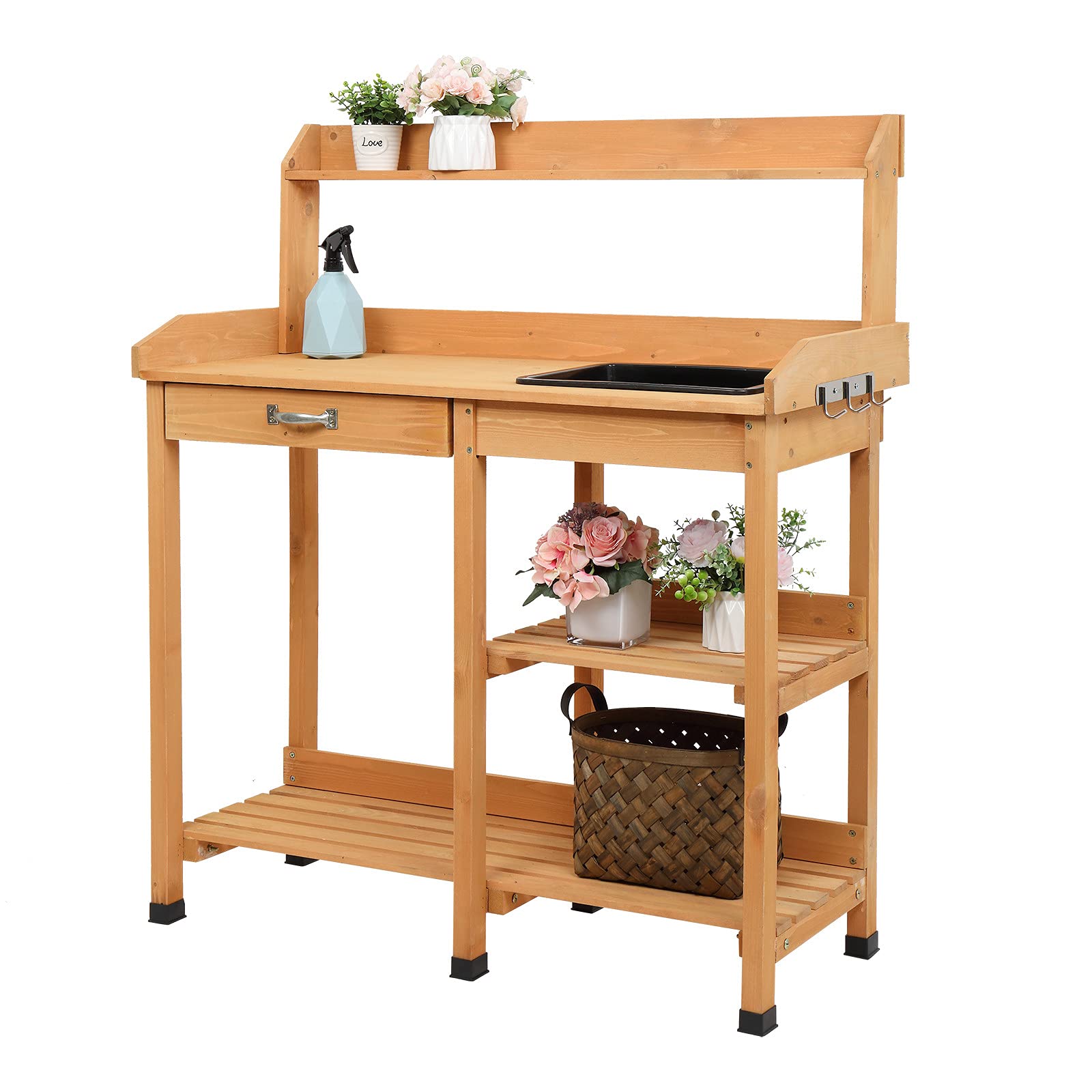 Bss Shop Heavy Duty Garden Workbench Potting Table with Drawer & Sink - Outdoor Work Station for Gardening, Potting Plants & DIY Projects - Perfect for Patio, Backyard & Greenhouse Use