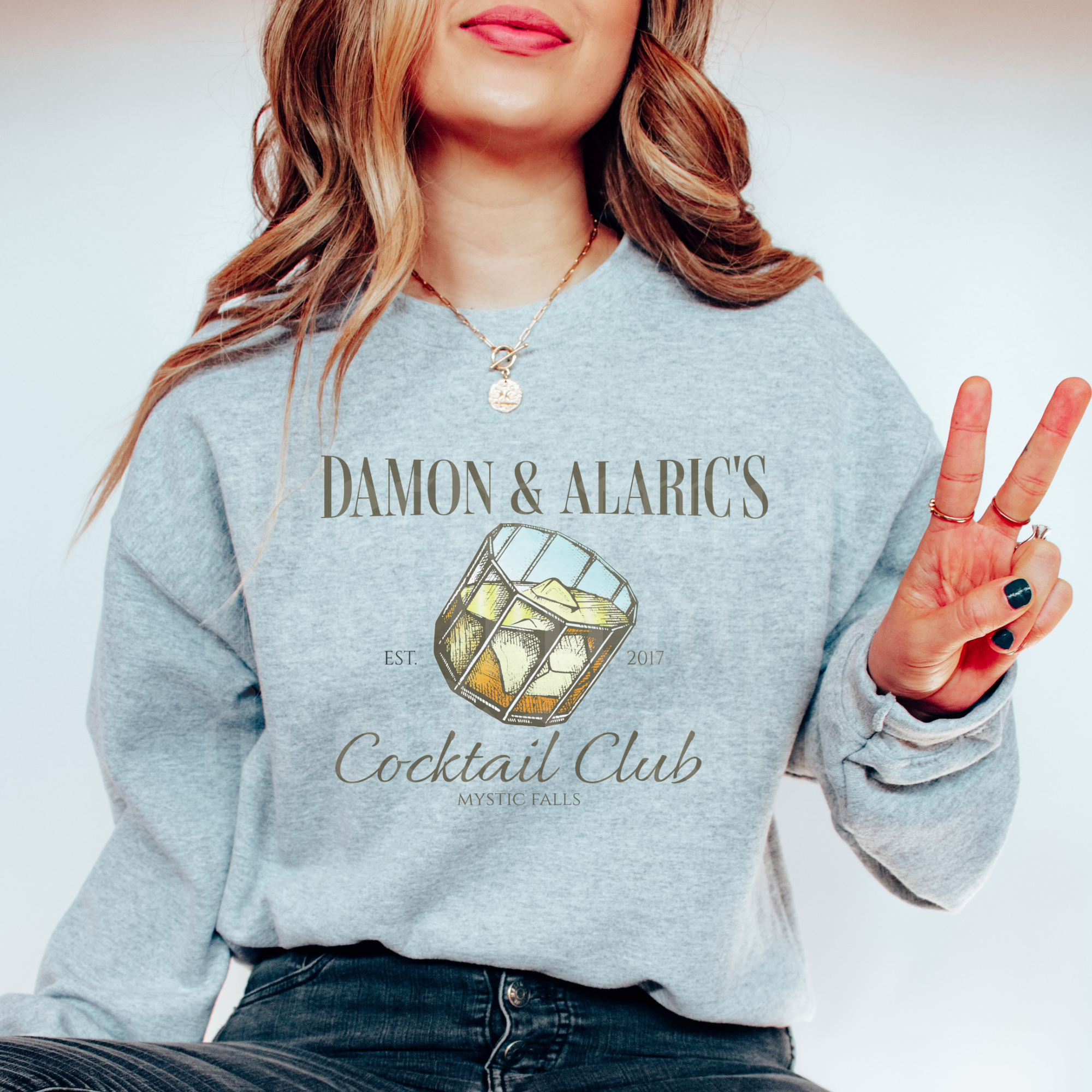Damon & Alaric's Cocktail Club Crewneck Sweatshirt - Stylish Unisex Pullover for Bar Hopping, Cocktail Parties & Casual Outings
