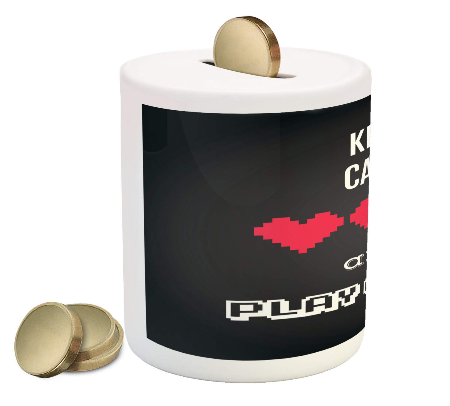 Lunarable Ceramic Piggy Bank for Gamers - Keep Calm Video Game Theme with Ombre Design, 3.6