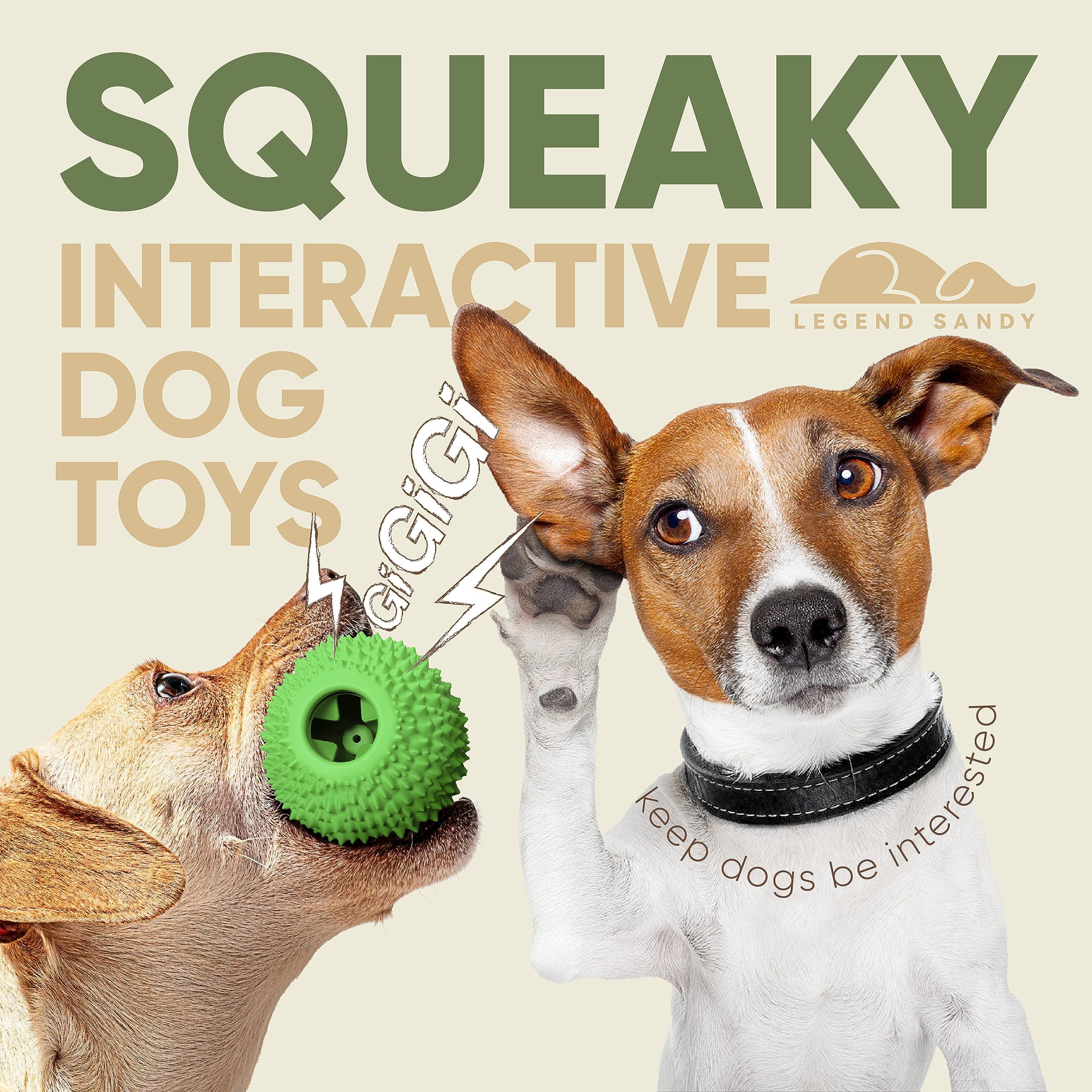 Indestructible Squeaky Dog Chew Toys for Large Breeds - Natural Rubber Treat Dispensing Puzzle Ball for Aggressive Chewers (DurianBall-Green) - Perfect for Interactive Play, Training Rewards & Mental Stimulation