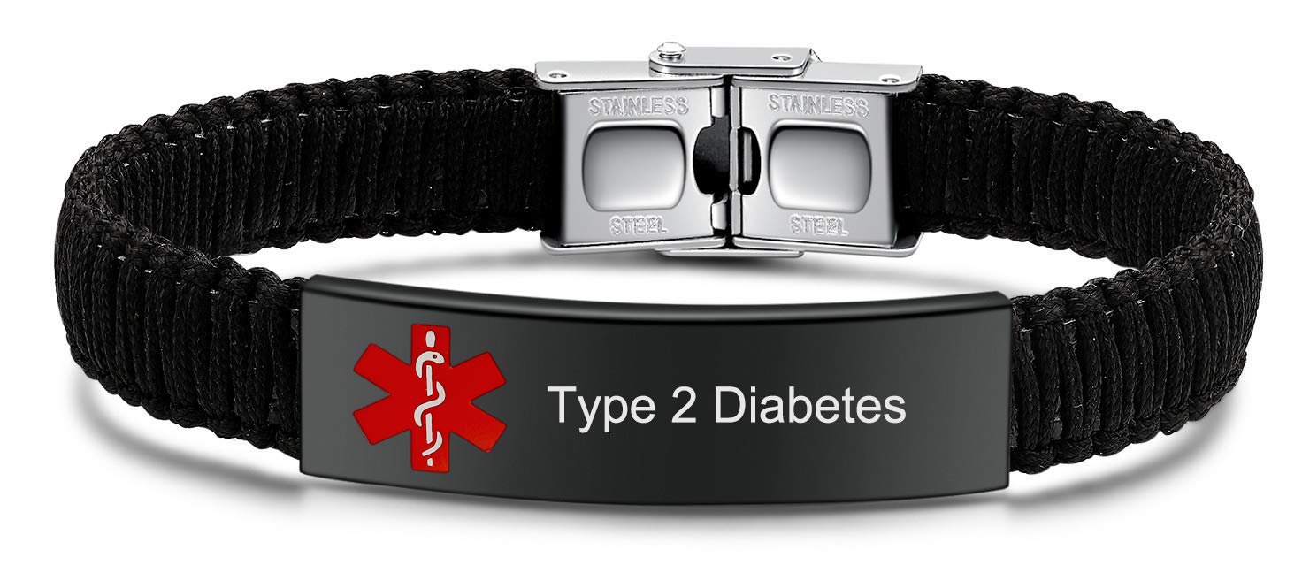 Diabetes Medical Alert ID Bracelet for Women & Men | Adjustable Handmade Nylon Braided Emergency Medical Bracelet - Perfect for Daily Wear, Travel & Emergency Situations