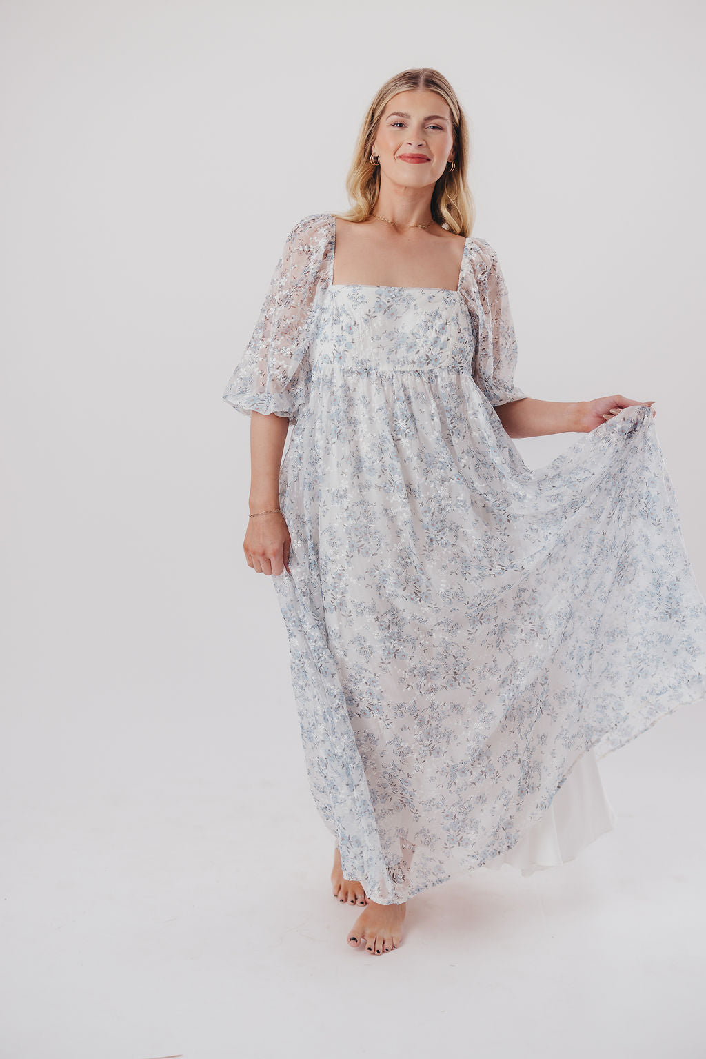 Blue and White Smocked Maxi Dress for Women - Bump Friendly Maternity & Inclusive Sizing (S-3XL) | Perfect for Beach Vacations, Summer Weddings & Casual Outings