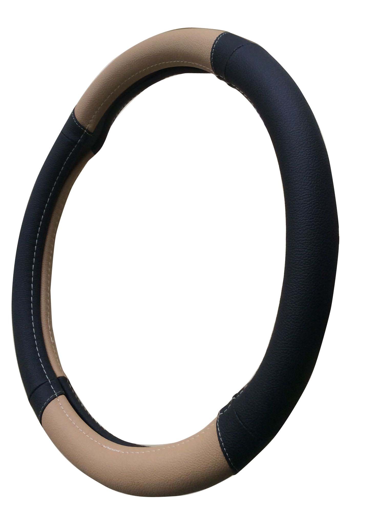 Mayco Bell 15 Inch Car Steering Wheel Cover - No Smell, Comfortable & Durable for Safe Driving - Black/Beige - Perfect for Daily Commute, Road Trips & Winter Protection