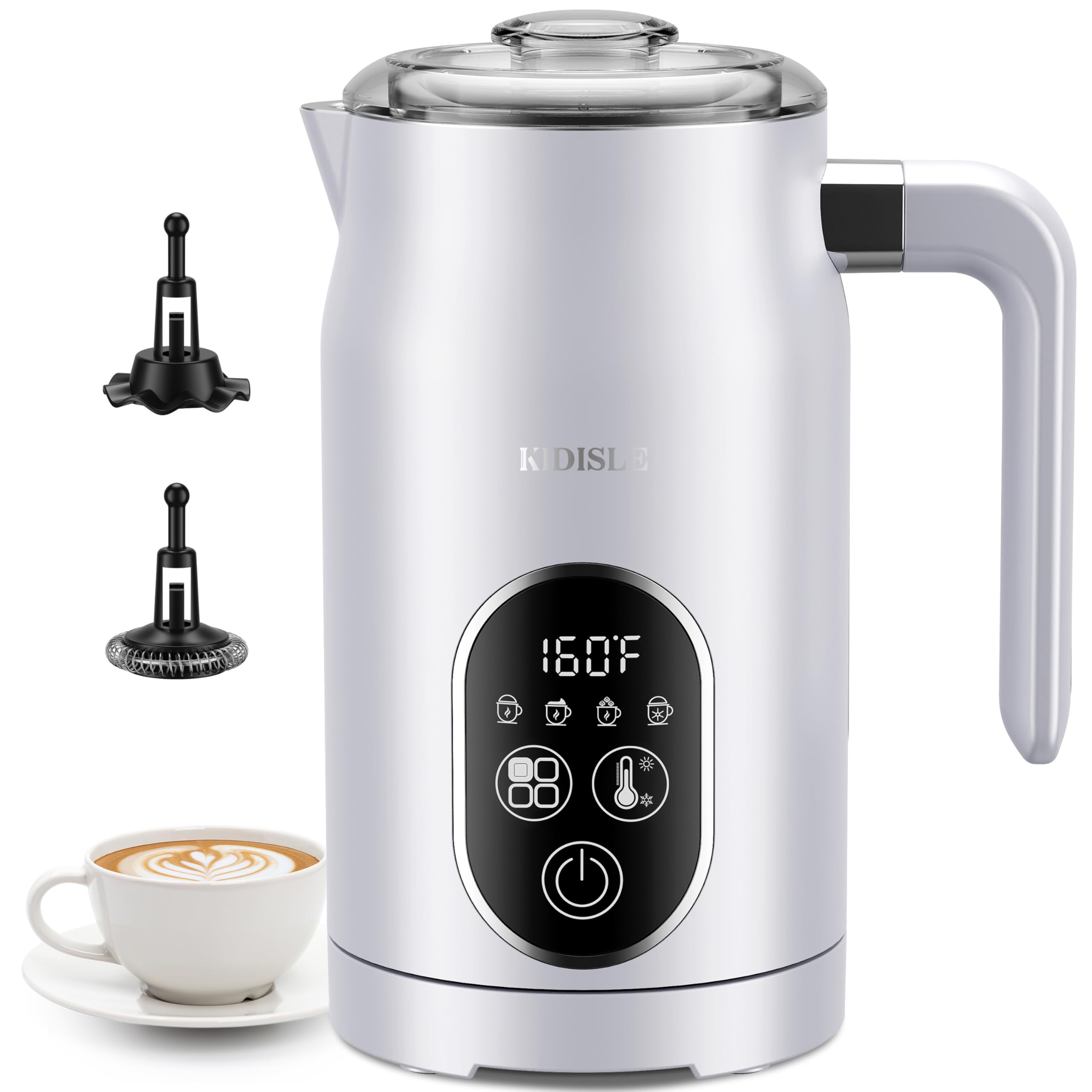 4-in-1 Electric Milk Frother & Steamer with Temperature Control - Automatic Warm & Cold Foam Maker for Coffee, Latte, Cappuccino - Perfect for Home Baristas & Coffee Shops