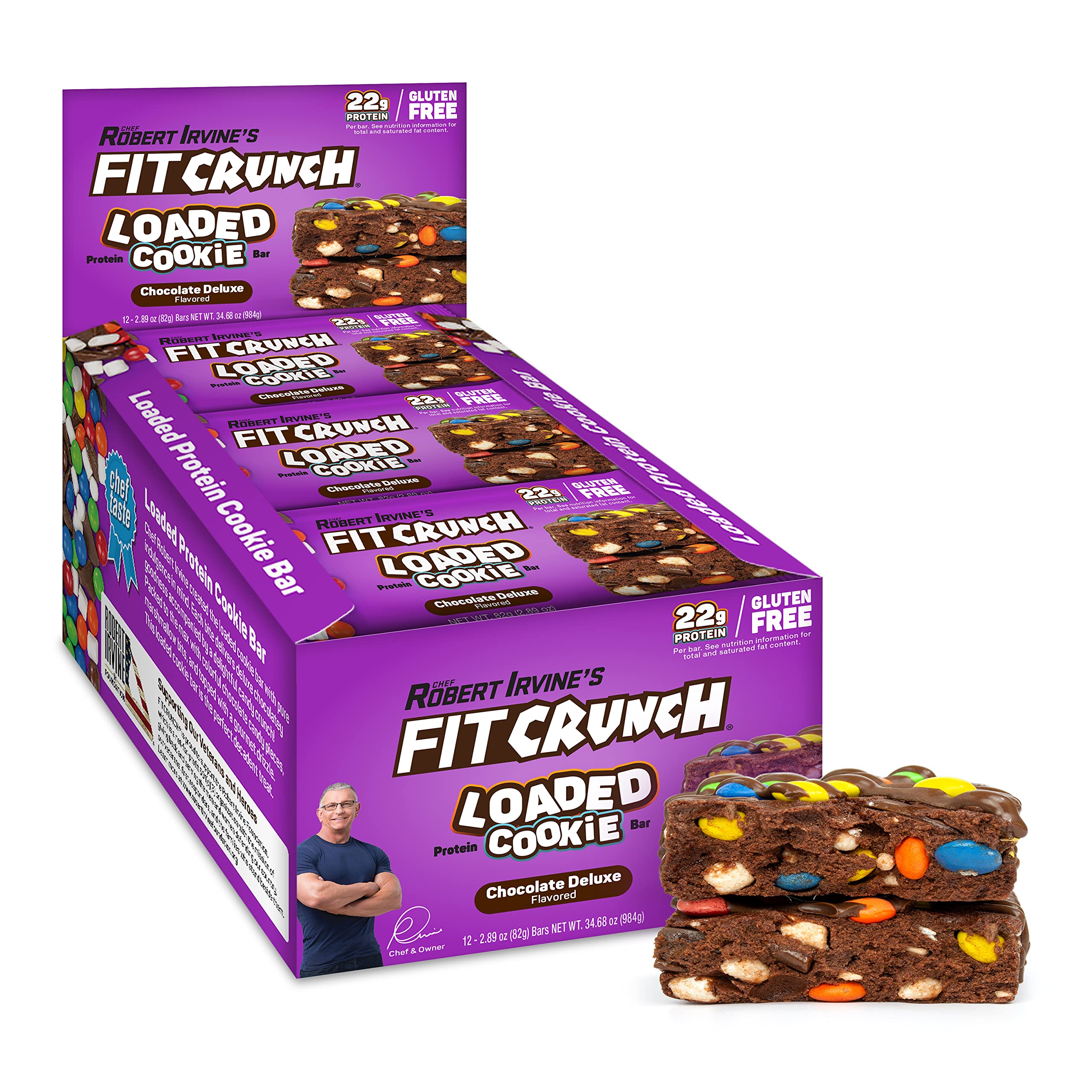 FITCRUNCH Loaded Cookie Protein Bar - High Protein, Gluten Free, Low Sugar, Chocolate Deluxe Flavor (12 Pack) | Post-Workout Snack, Meal Replacement & On-the-Go Energy Boost