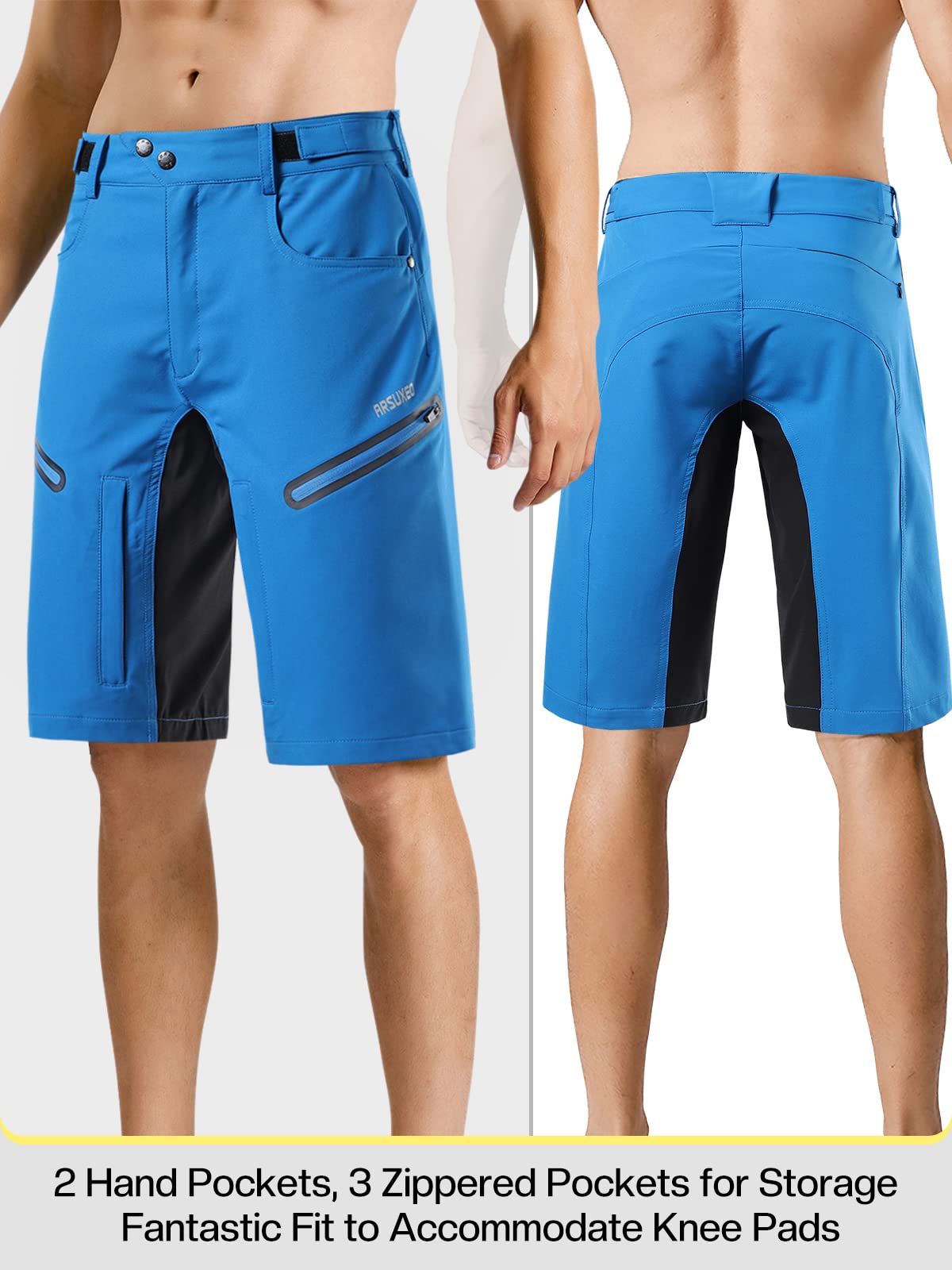 ARSUXEO Men's Cycling Shorts - Loose Fit Mountain Bike Shorts with Moisture-Wicking Waistband | Comfortable for Road Biking, Mountain Biking & Commuting