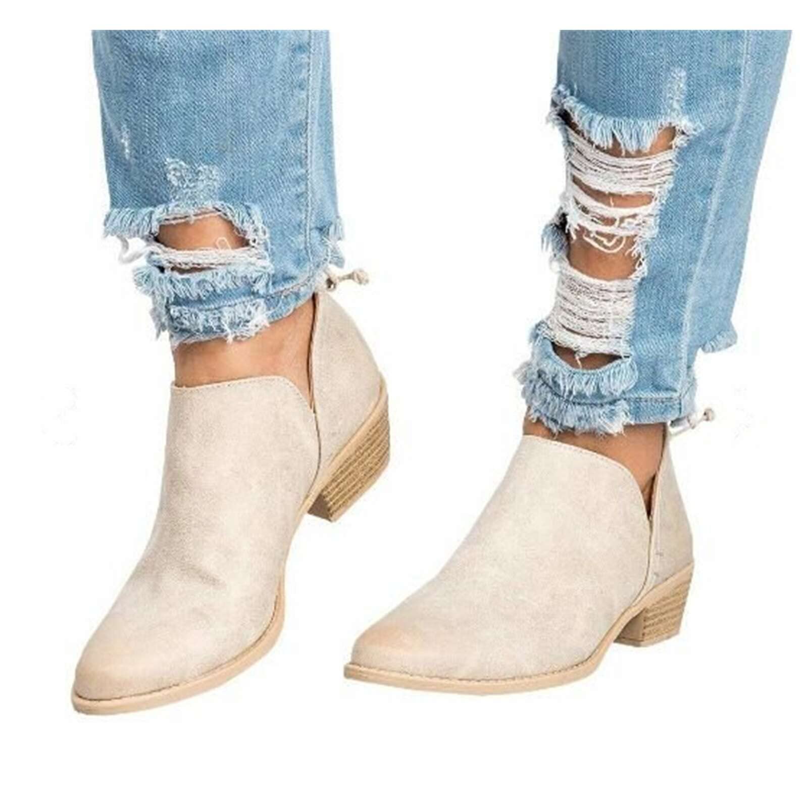 Lausiuoe Women's Ankle Booties - Sexy Low Heel Chunky Block Heel Cutout Western Boots | Slip On Casual & Dressy Shoes for Fall Fashion, Date Night & Office Wear