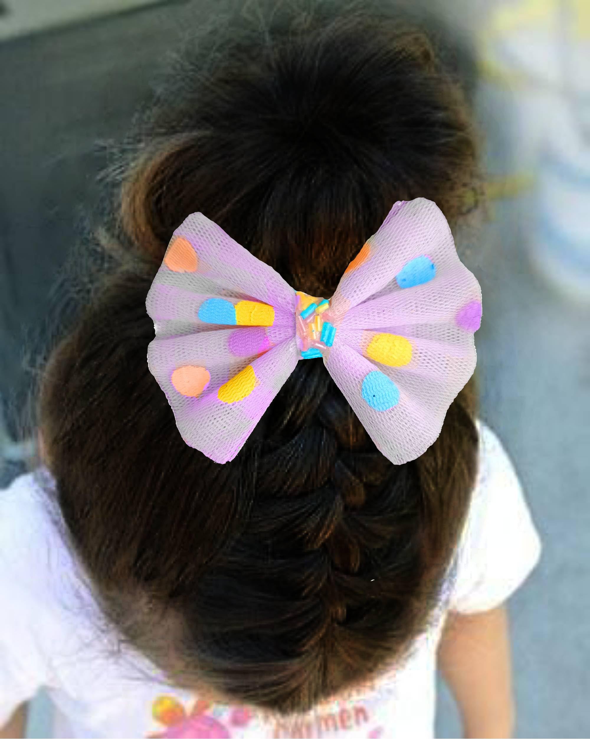 Pastel Light Color Polka Dot Hair Bows for Girls - Yellow, White, Pink, Purple, Black & Blue Hair Clips (2 Pack) | Perfect for School, Parties & Everyday Accessories