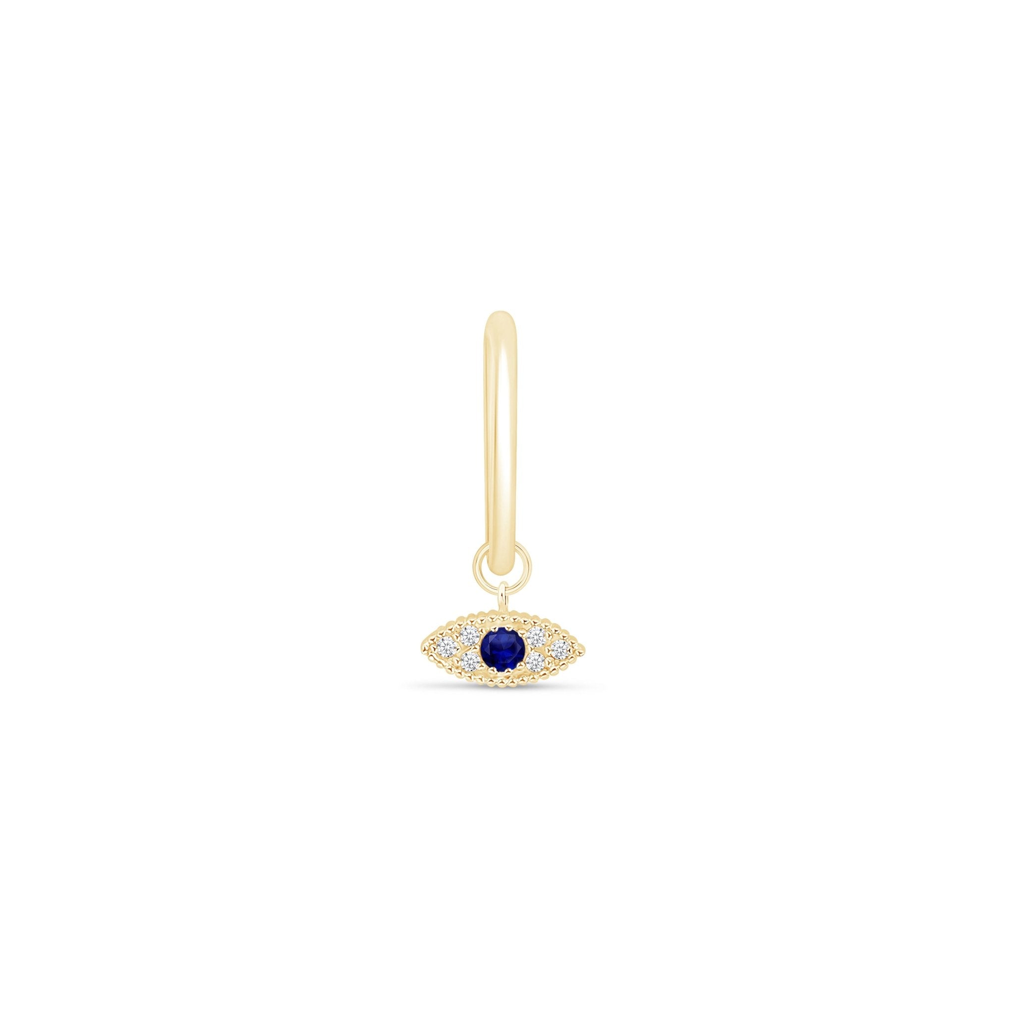 14K Yellow Gold Hoop Earrings with Sapphire Evil Eye Charm - Protection Jewelry for Women, Perfect for Everyday Wear & Gift Giving