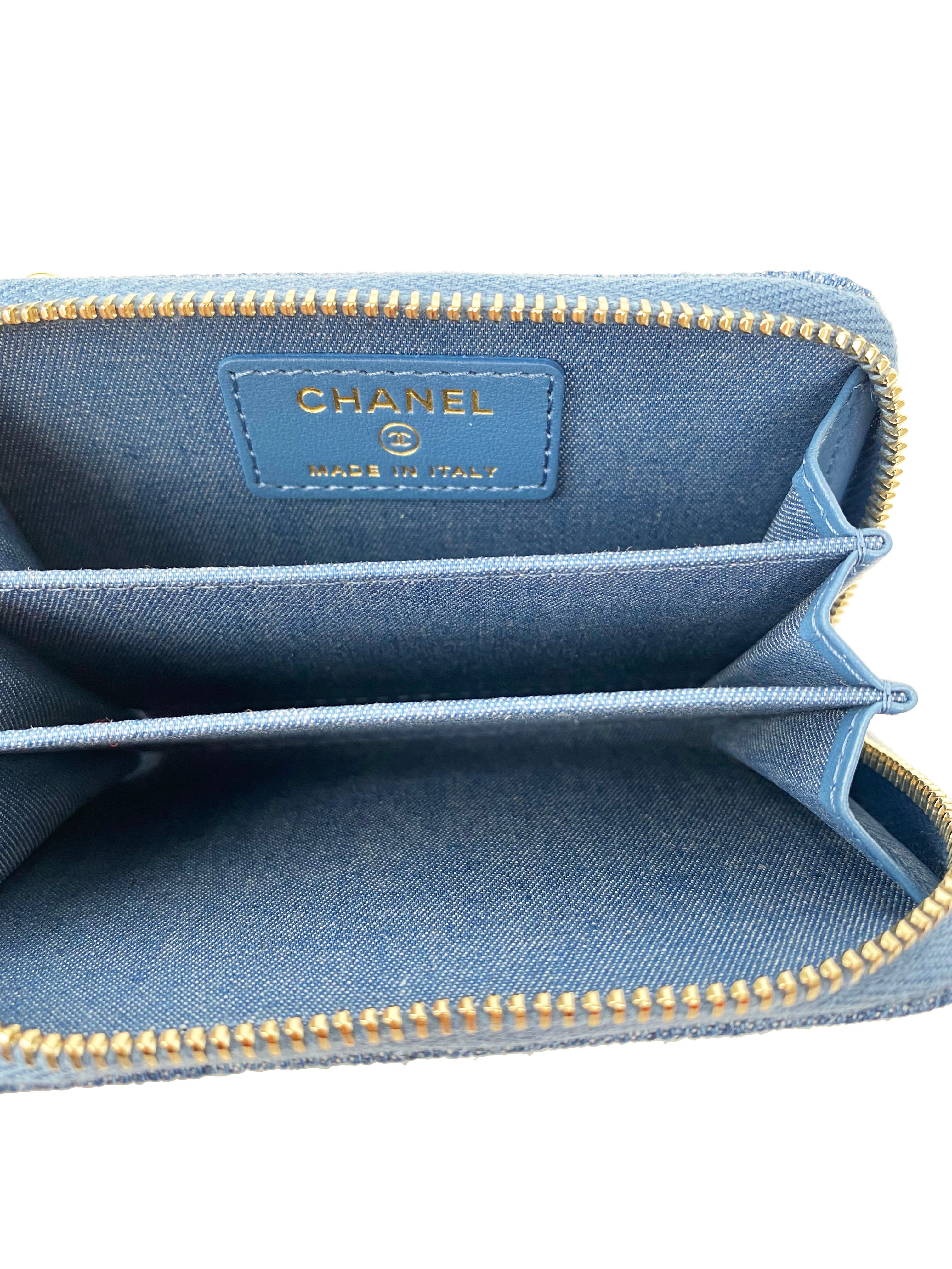 Chanel Mini Denim Cardholder with Pearl Crush - Luxury Compact Wallet for Credit Cards & Cash - Perfect for Everyday Use, Travel & Gifting