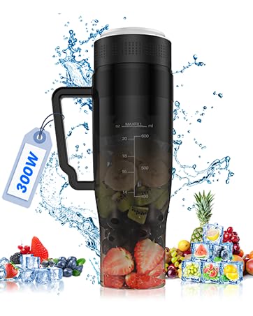 MoKo 300W Portable Personal Blender - 22 oz BPA-Free Smoothie Maker with 6 Blades, Handle & Straw Lid - Perfect for Shakes, Protein Drinks & On-the-Go Blending - Ideal for Gym, Office & Travel (Transparent Black)