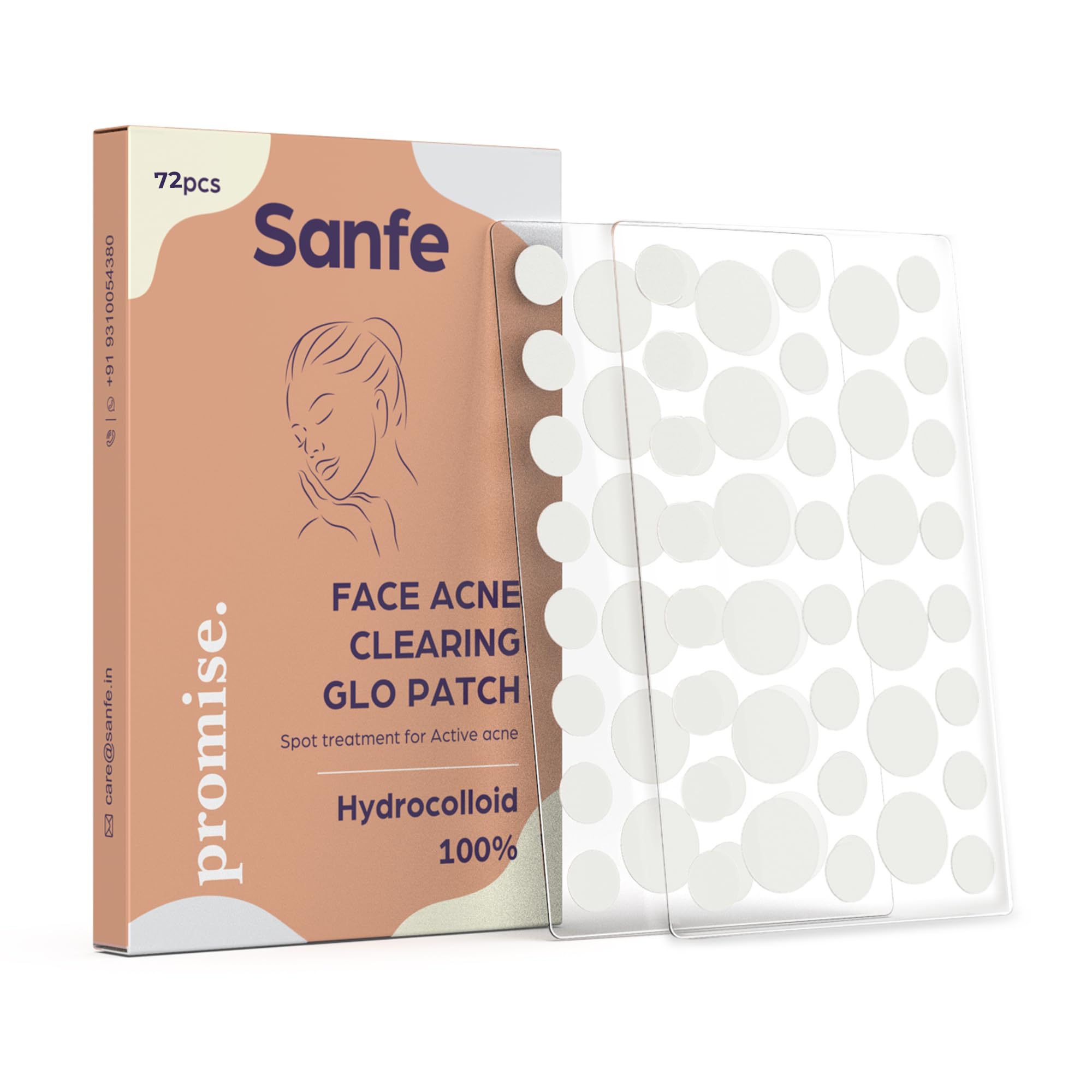 Sanfe Promise Hydrocolloid Acne Patches - Pack of 72 | Invisible Pimple Healing Patches for Face | Absorb Blemishes & Spots | Skin Treatment for Acne-Prone Skin | Perfect for Overnight Use & Daily Spot Treatment