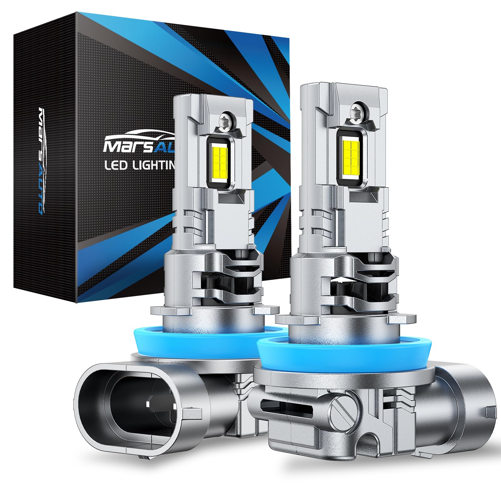 MarsAuto H11/H8/H9 LED Fog Light Bulbs - 50000 Hours Lifespan, Super Bright 6000K White, Plug and Play with Turbo Fan Cooling, Polarity Free - Perfect for Cars, Trucks, SUVs, Motorcycles in Foggy or Low Visibility Conditions (Pack of 2)