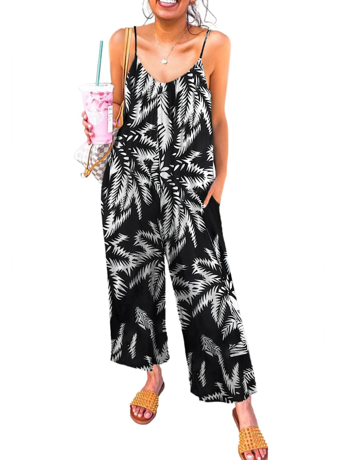 Happy Sailed Women's Casual Sleeveless Button Front Loose Jumpsuit with Pockets - Stretchy Long Pants Romper for Summer Outfits, Beach Wear & Lounge Comfort