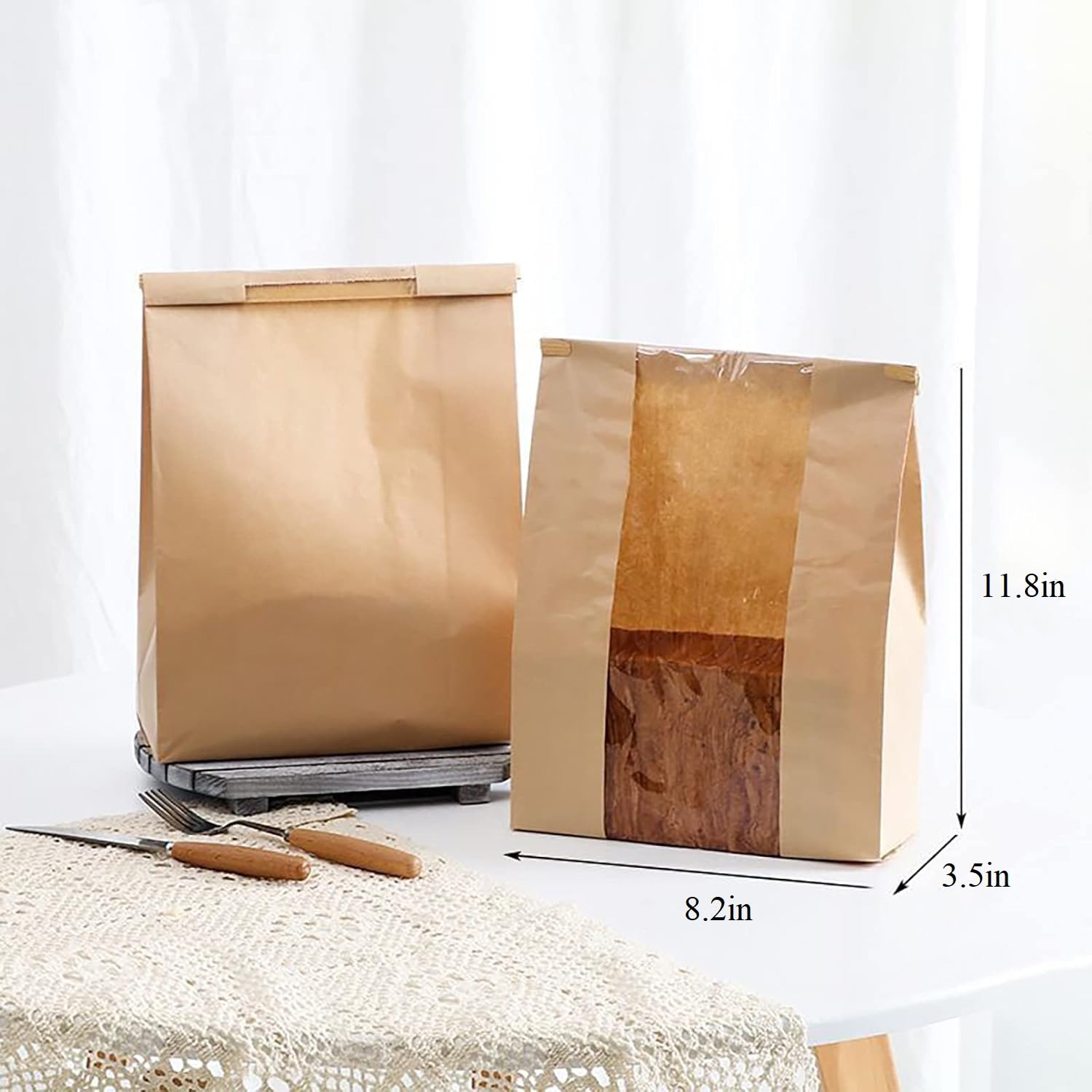 50pcs Large Window Bread Bags for Homemade Sourdough Loaf & Cookies | Eco-Friendly Paper Bakery Bags for Bread Storage & Food Packaging | Perfect for Home Bakers, Farmers Markets & Gift Giving