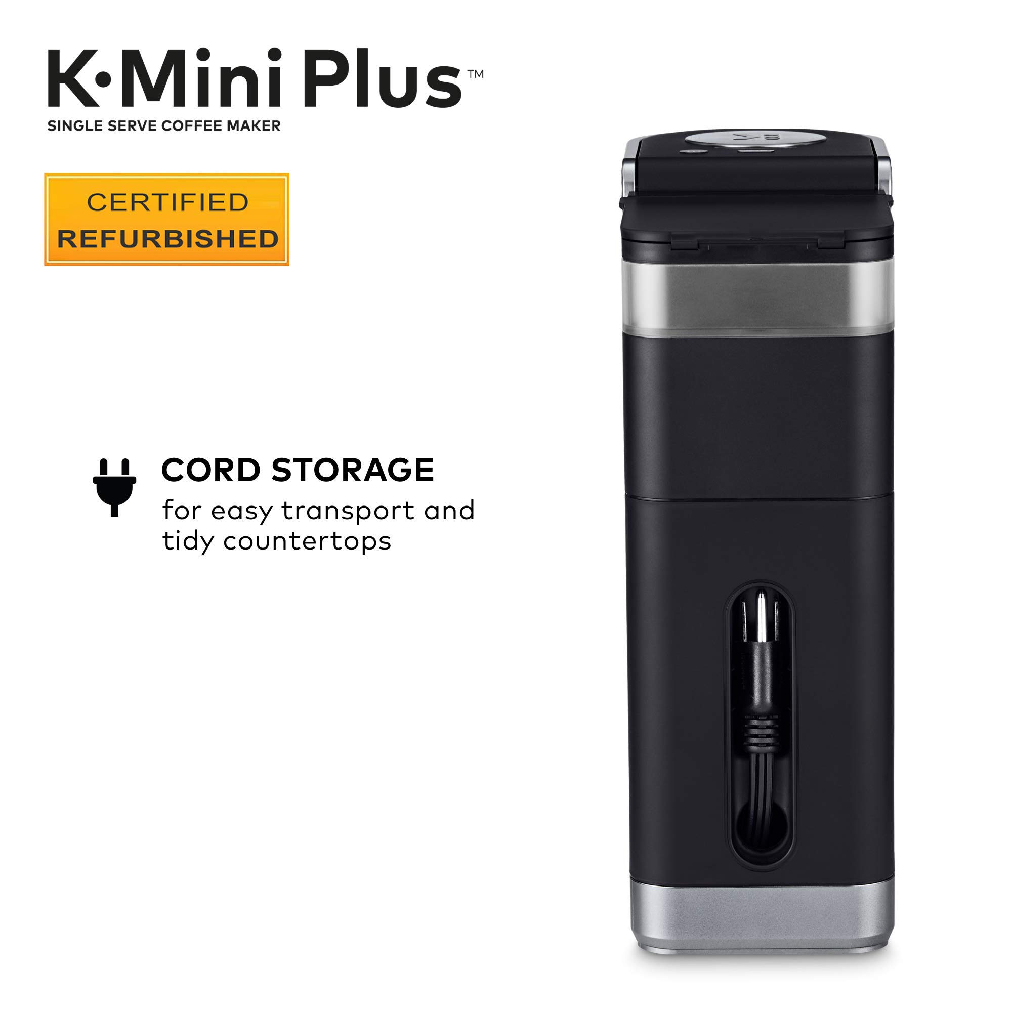 Certified Refurbished Keurig K-Mini Plus Single Serve Coffee Maker - Black (Renewed) | Compact Design for Home, Office & Dorm Use | Fast Brewing with No Water Reservoir