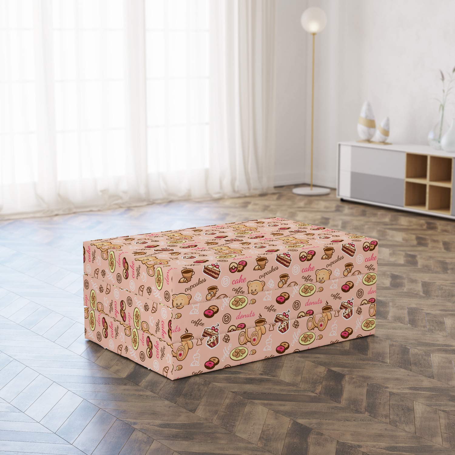 Ambesonne Dessert Themed Foldable Mattress - Cupcakes, Cookies & Donuts Print, 74.8