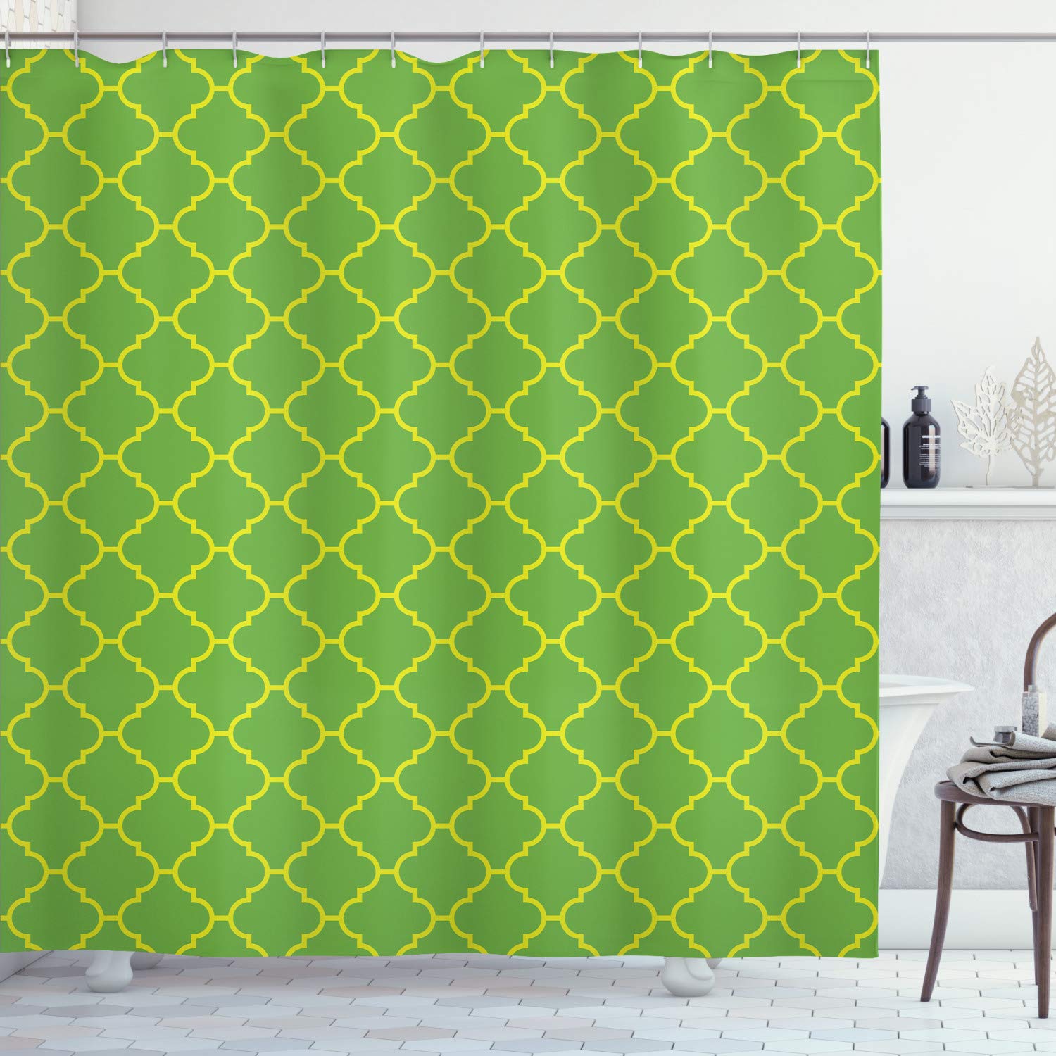 Ambesonne Geometric Shower Curtain - Modern Monochrome Pattern Bathroom Decor with Hooks, 69x70 Inches, Lime Green - Perfect for Contemporary & Minimalist Bathroom Designs