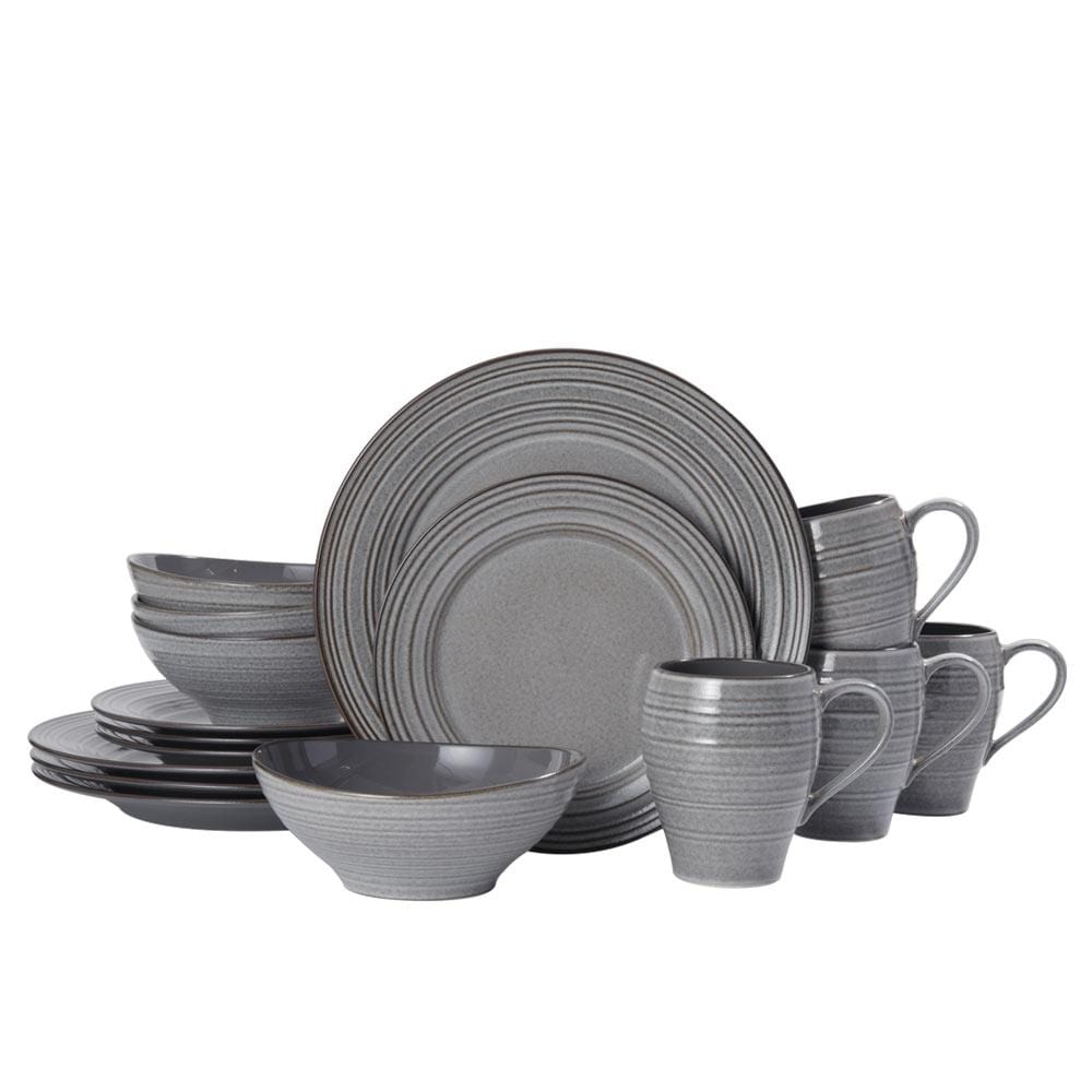 Swirl Speckle Graphite 16-Piece Dinnerware Set - Service for 4 - Elegant Stoneware Plates, Bowls & Mugs - Perfect for Family Dinners, Entertaining Guests & Restaurant-Style Dining