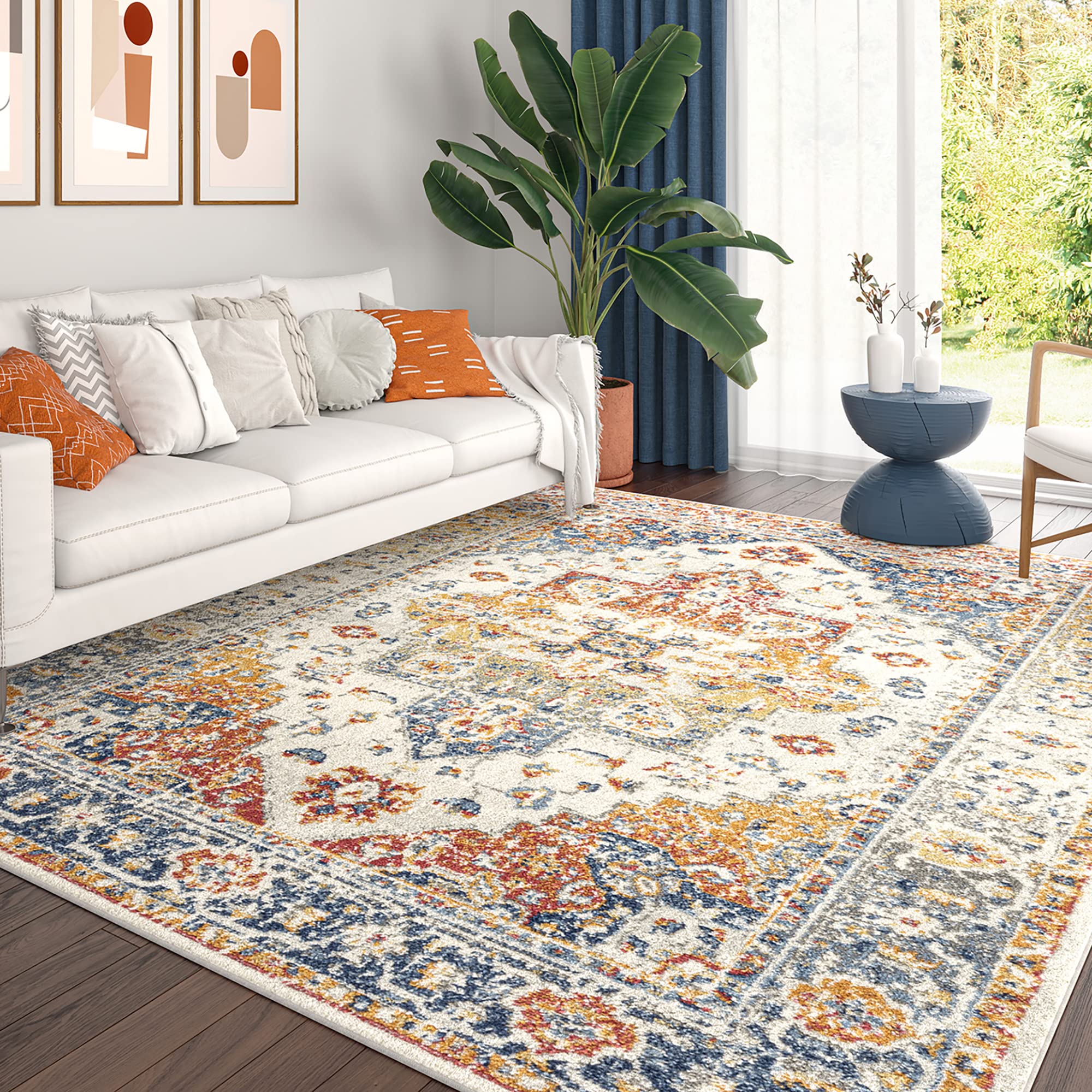 9x12 Large Traditional Area Rug - Non-Slip Living Room Rug, Dining Room Carpet, Bedroom Floor Mat for Home Decor - Perfect for Hallway, Entryway & Indoor Spaces (Alfombras para Salas)