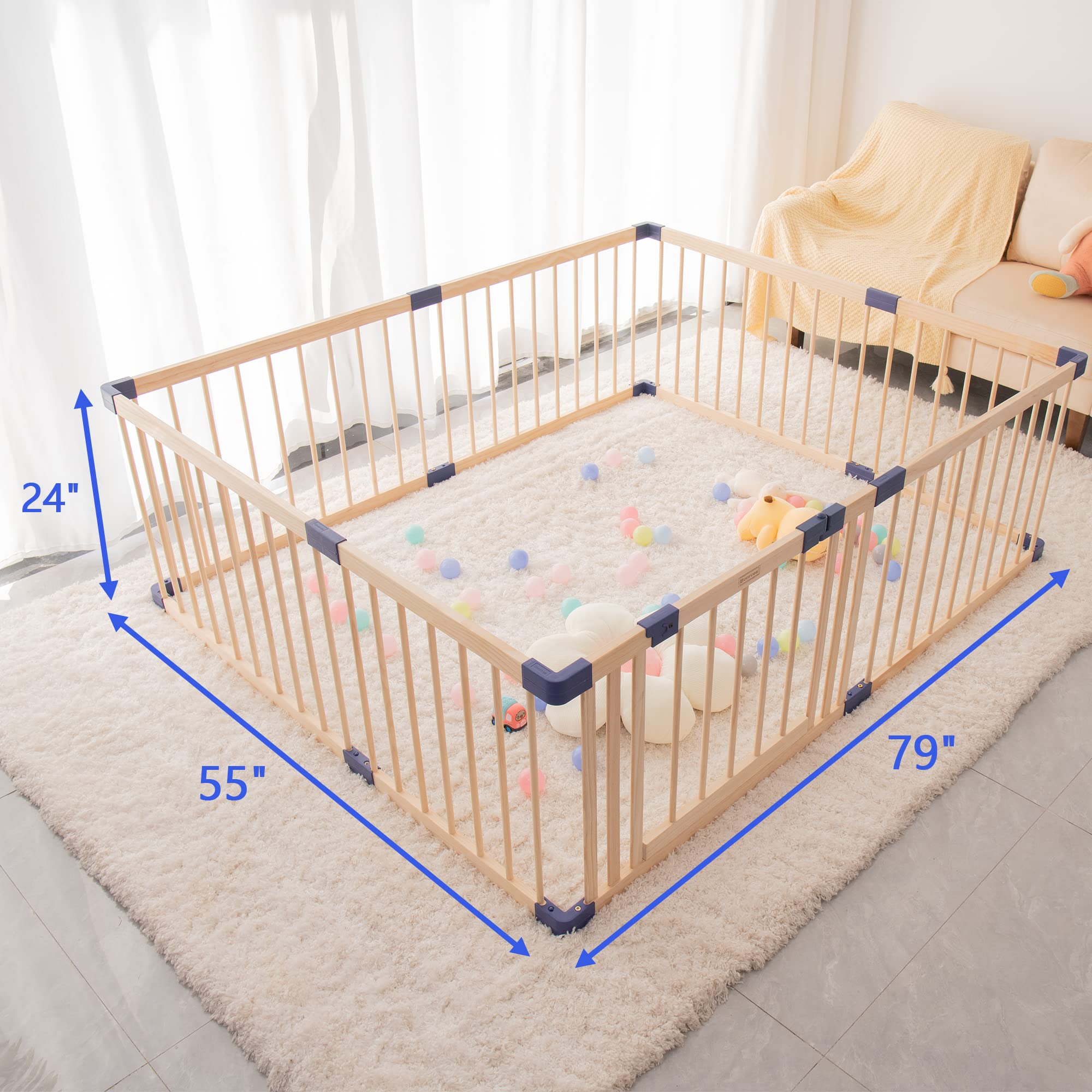 Safe & Sturdy Baby Playpen with Safety Gate - Wooden Play Yard for Kids Indoor & Outdoor - Anti-Drop Activity Center for Toddlers - Perfect for Playtime, Learning & Childproofing Your Home