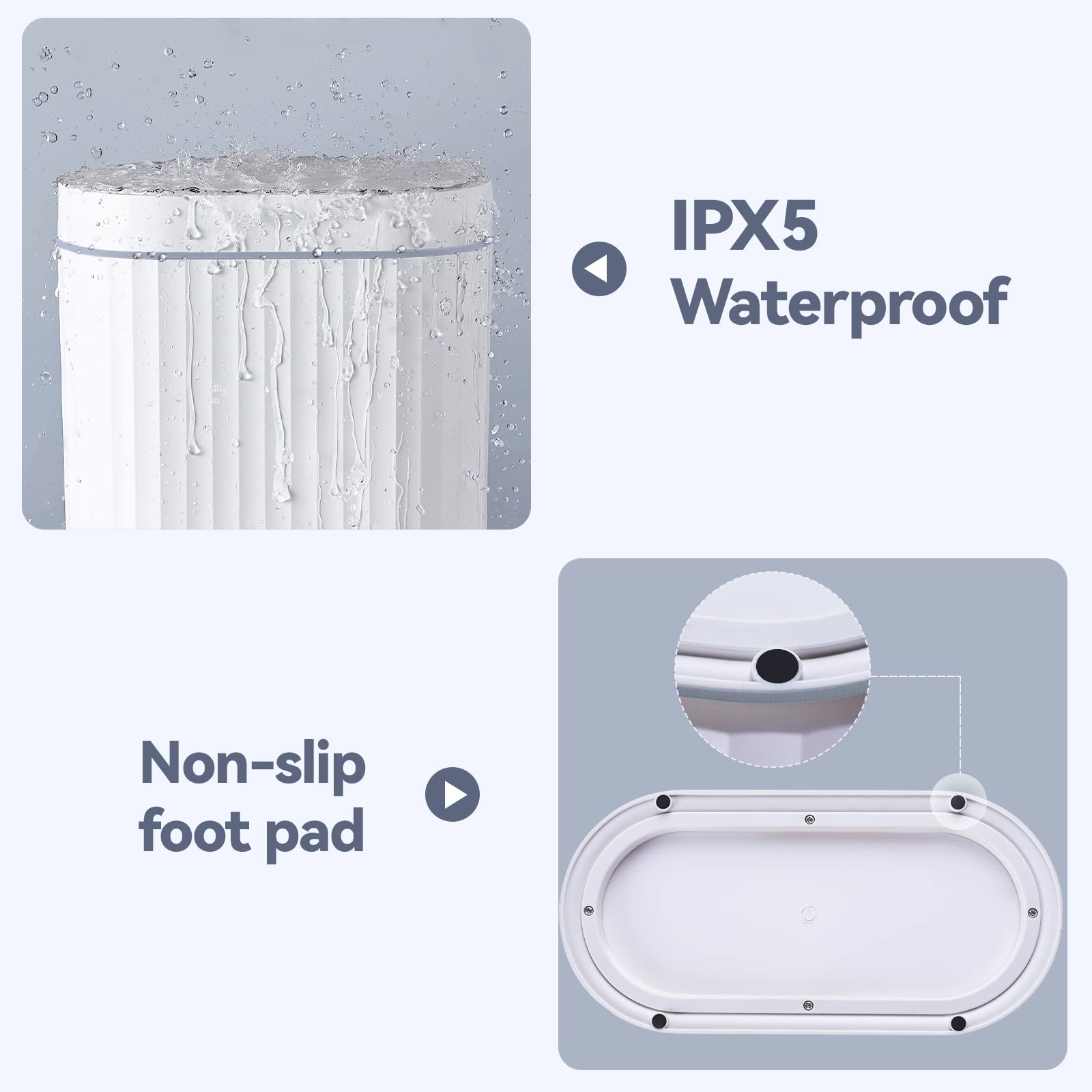ELPHECO 2.5 Gallon Automatic Motion Sensor Trash Can - Waterproof Bathroom & Kitchen Garbage Bin, 10L Slim Design for Small Spaces, White with Grey Trim - Perfect for Bathroom, Office, Kitchen & Narrow Spaces