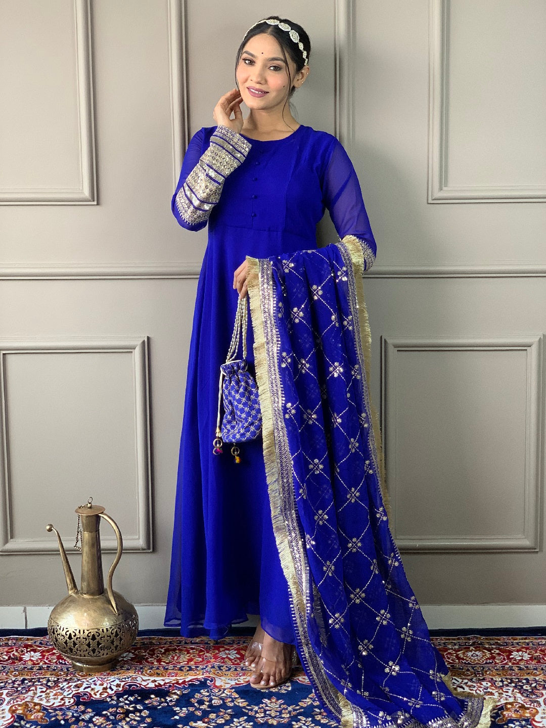 Elegant Blue Embroidered Anarkali Suit - Designer Ready-to-Wear Indian Party Dress for Weddings & Festive Occasions