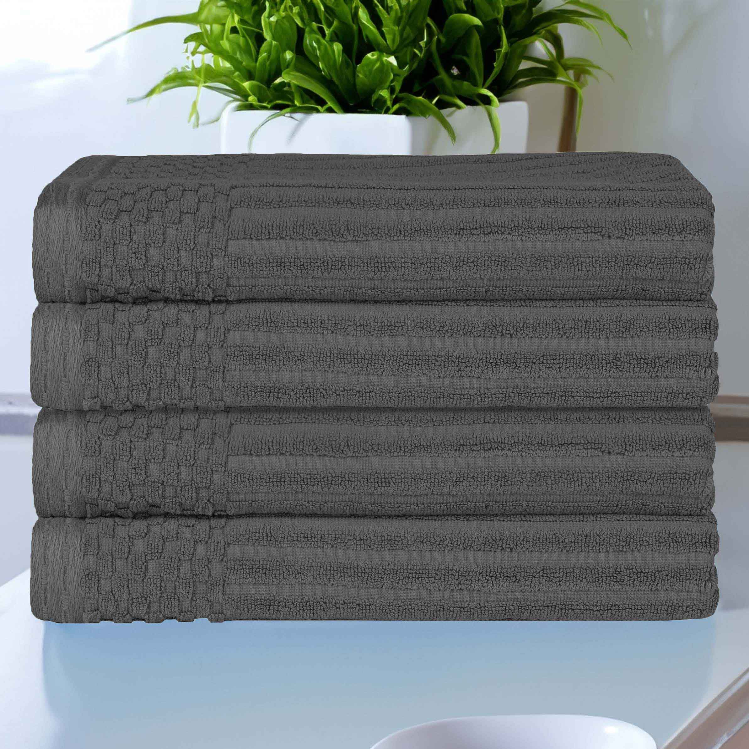 Premium Soho Ribbed Textured Cotton Bath Towels - Ultra Absorbent & Quick Dry - Set of 4 (White) - Luxury Spa, Hotel & Home Bathroom Essentials