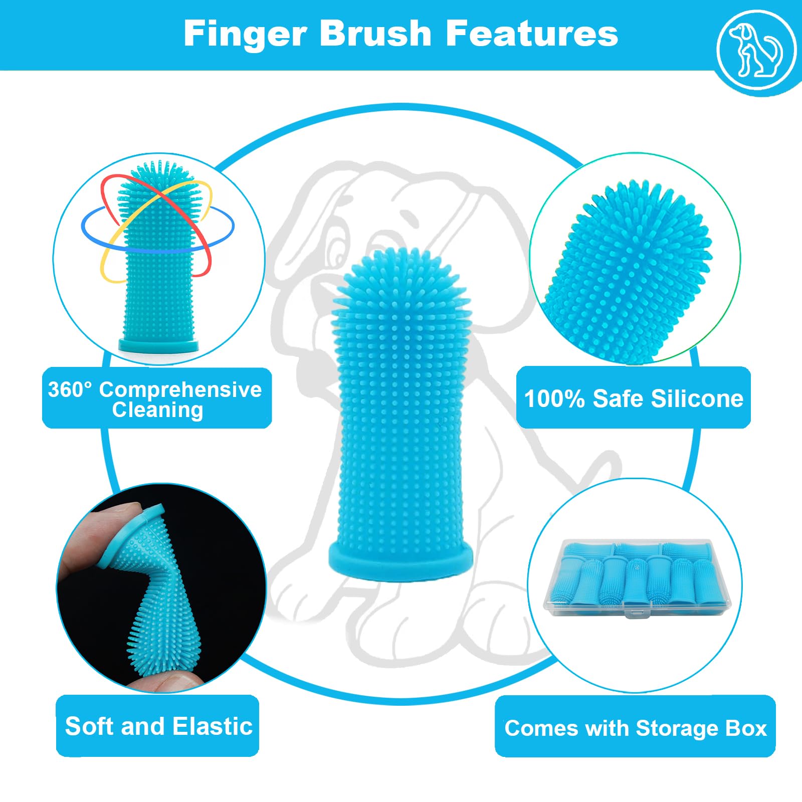 Cseece 10Pcs Dog Toothbrush Set - 360° Finger Toothbrush for Dogs, Puppies, Cats & Small Pets - Soft Silicone Dental Care Kit for Teeth Cleaning (Blue) | Perfect for Daily Pet Oral Hygiene & At-Home Dental Care