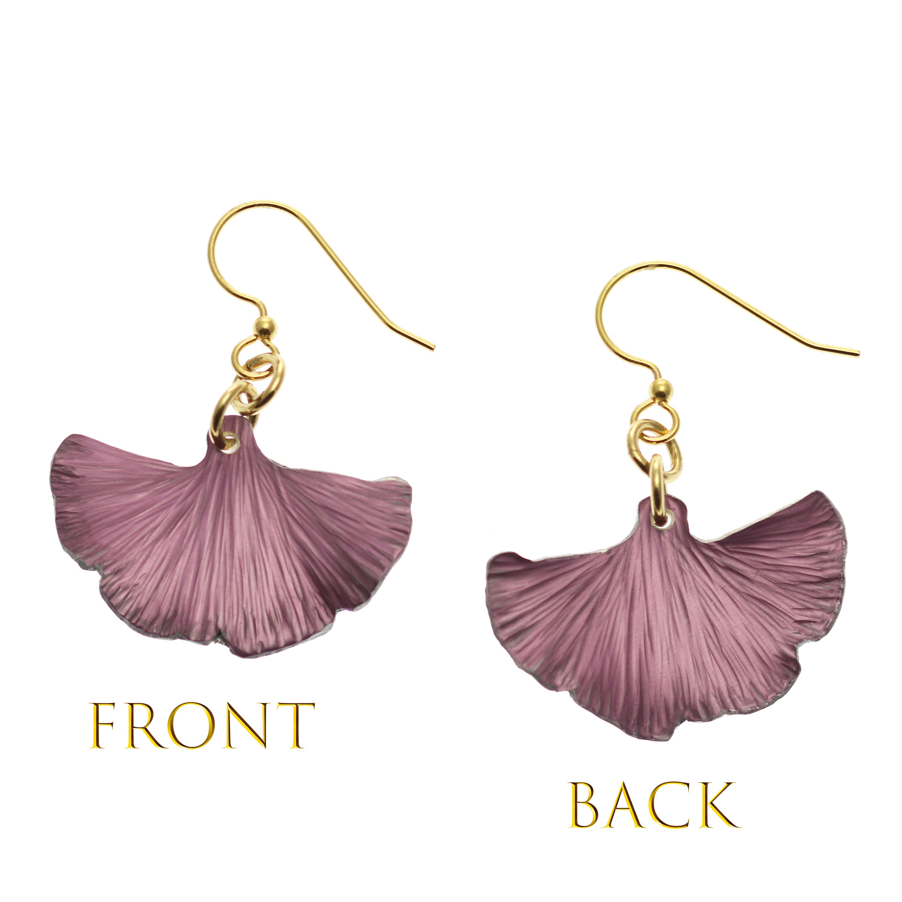 Small Mauve Ginkgo Leaf Anodized Aluminum Purple Earrings - Lightweight Dainty Stud Earrings for Women, Trendy Botanical Jewelry Gift for Her - Perfect for Everyday Wear, Office, Date Night & Special Occasions