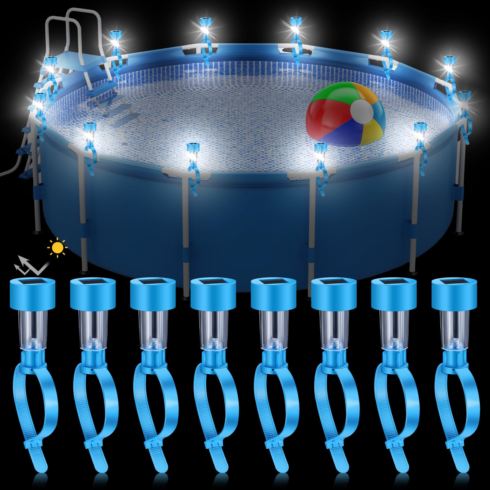 12 Pack Waterproof Solar Pool Lights - Warm White LED Above Ground Pool Lights for Night Swimming, Outdoor Decor, Trampoline & Frame Pool Decoration | Solar Powered, Energy Efficient, Weather Resistant for Backyard, Garden & Patio Use