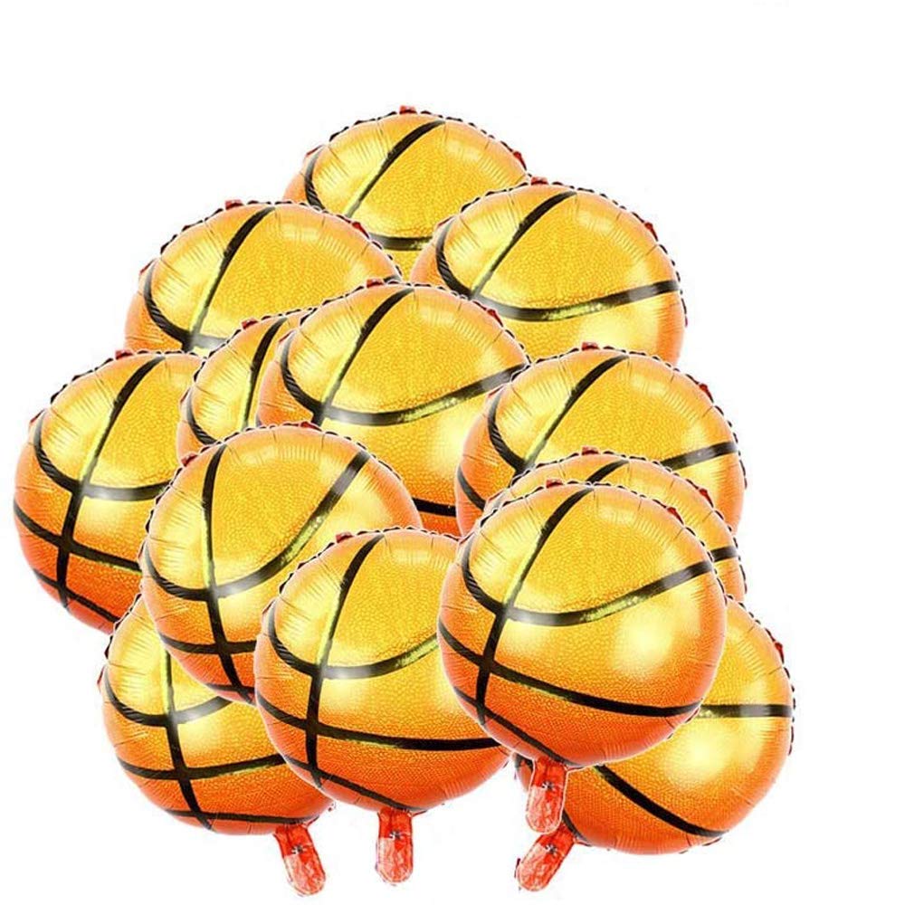 BinaryABC 18 Inch Basketball Mylar Foil Balloons - 10Pcs Sports Theme Party Decorations for Birthday, Graduation & Game Day Celebrations