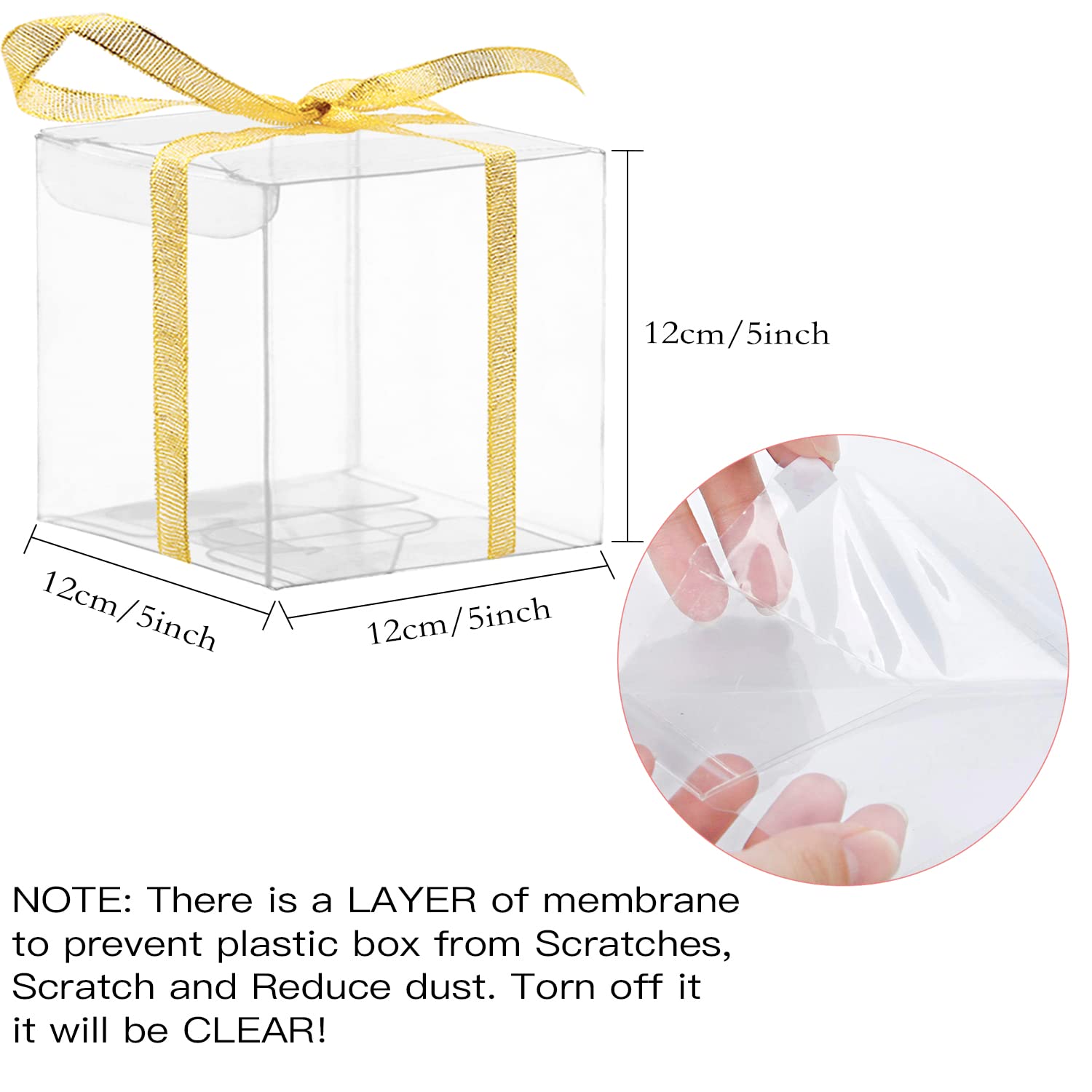 Coobbar 12 Pack Clear PVC Plastic Candy Gift Boxes - 5x5x5 Inch Small Party Favor Containers for Wedding, Birthday, Christmas Presents - Perfect for Candy, Cupcakes, Jewelry & Gift Packaging (Great for Baby Showers, Bridal Favors & Holiday Treats)