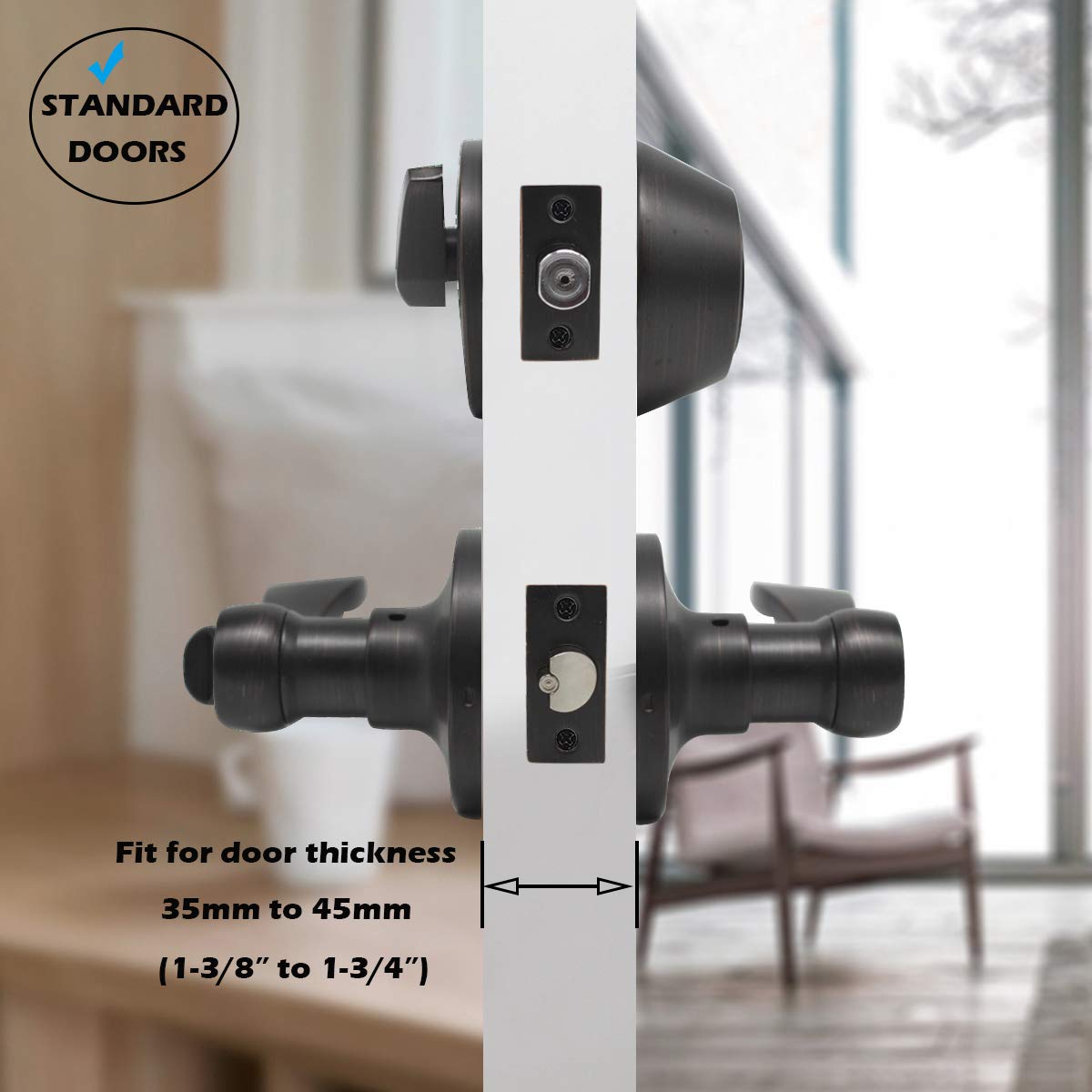 Gobrico 3-Pack Wave Entry Door Levers with Single Cylinder Deadbolt - Oil Rubbed Bronze Exterior Door Handles (Keyed Alike) - Secure Front Door Lock Set for Homes, Apartments & Offices