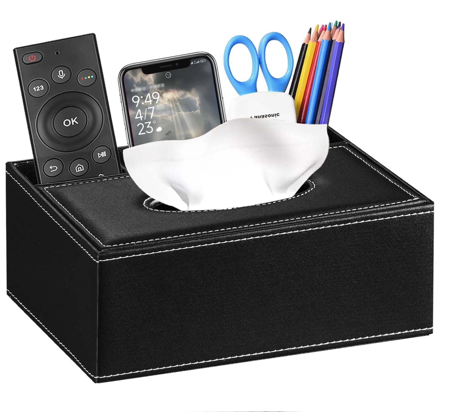 Decorative Rectangular Tissue Box Cover - Compatible with Kleenex Box, Multifunctional Facial Tissue Holder with Remote Control Storage | Nightstand Organizer & Bathroom Tissue Dispenser for Home, Office, and Bedroom Decor