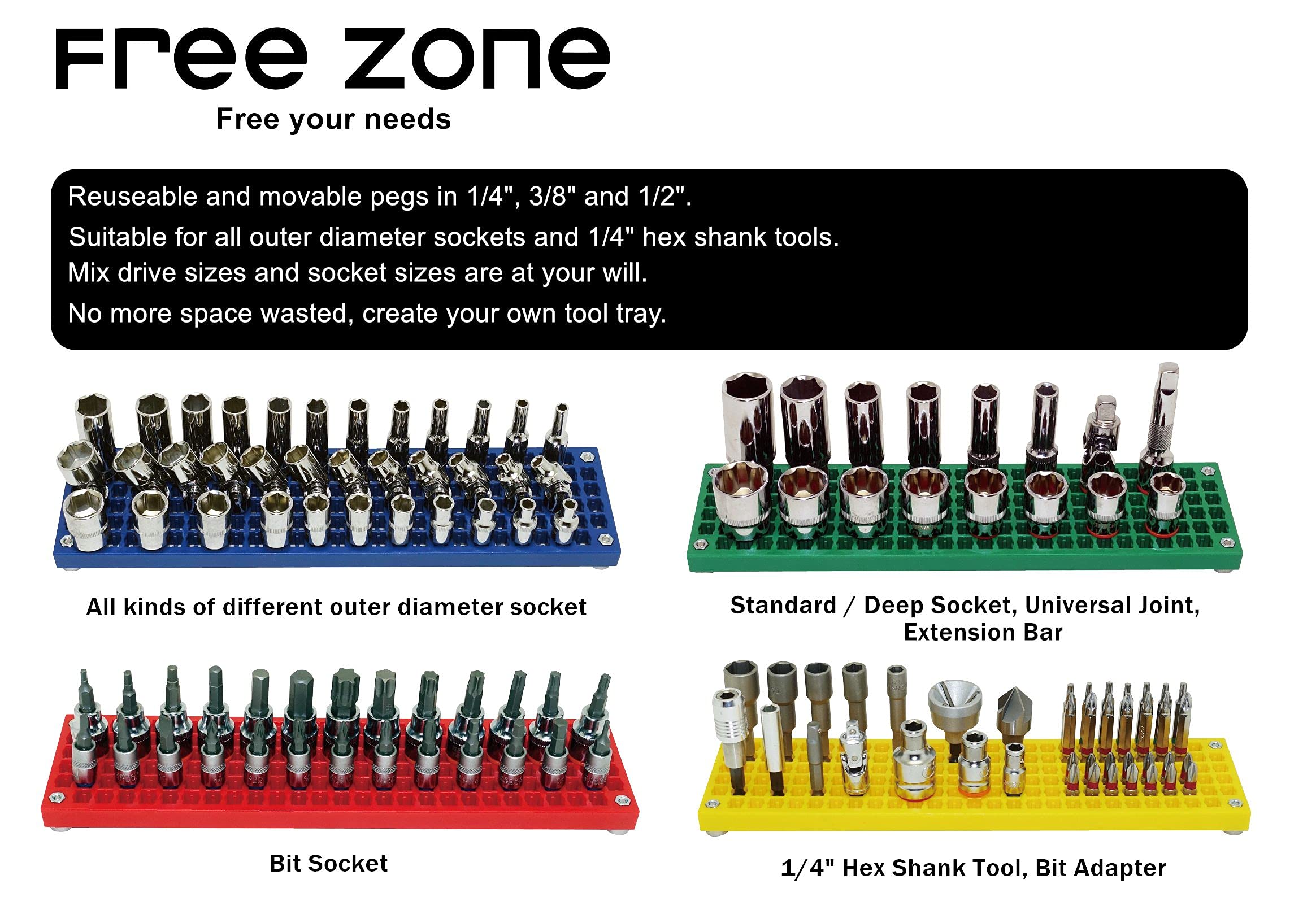 60-Piece 3/8-Inch Drive Socket Holder Set - Expansion Pack for FREE ZONE Socket Organizer - Compatible with Metric & SAE Standard/Deep Size Sockets - Perfect for Mechanics, DIY Enthusiasts & Tool Organization in Garages and Workshops