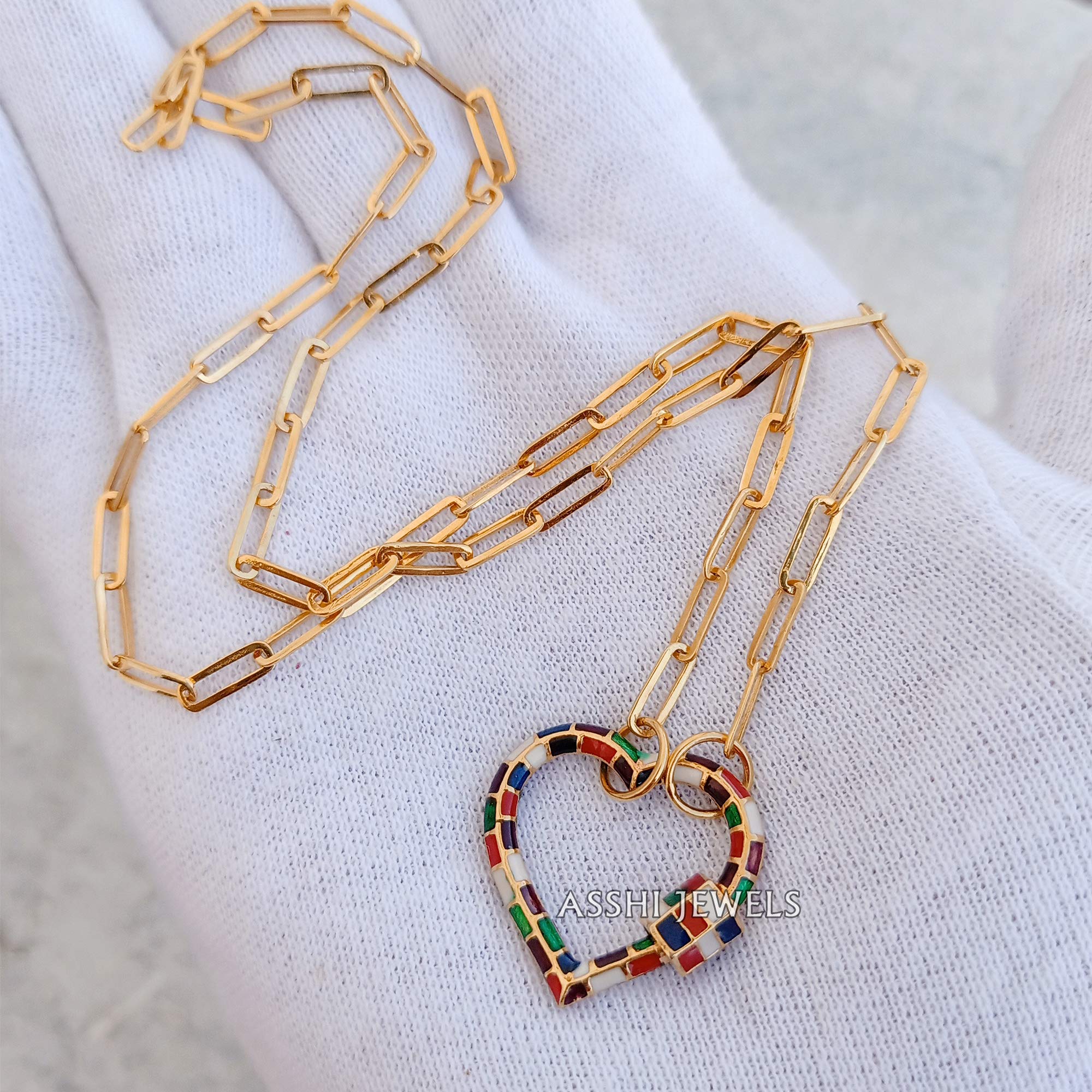 14K Gold Plated Heart Carabiner Lock Necklace - Enamel Designer Pendant with Silver Chain - Perfect for Outdoor Adventures, Gifts & Everyday Wear